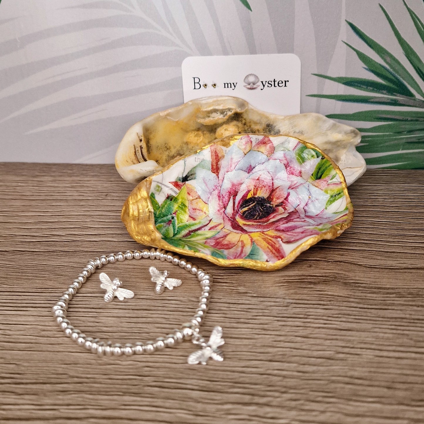 Water Lily Pink Flower Oyster Shell Trinket Dish