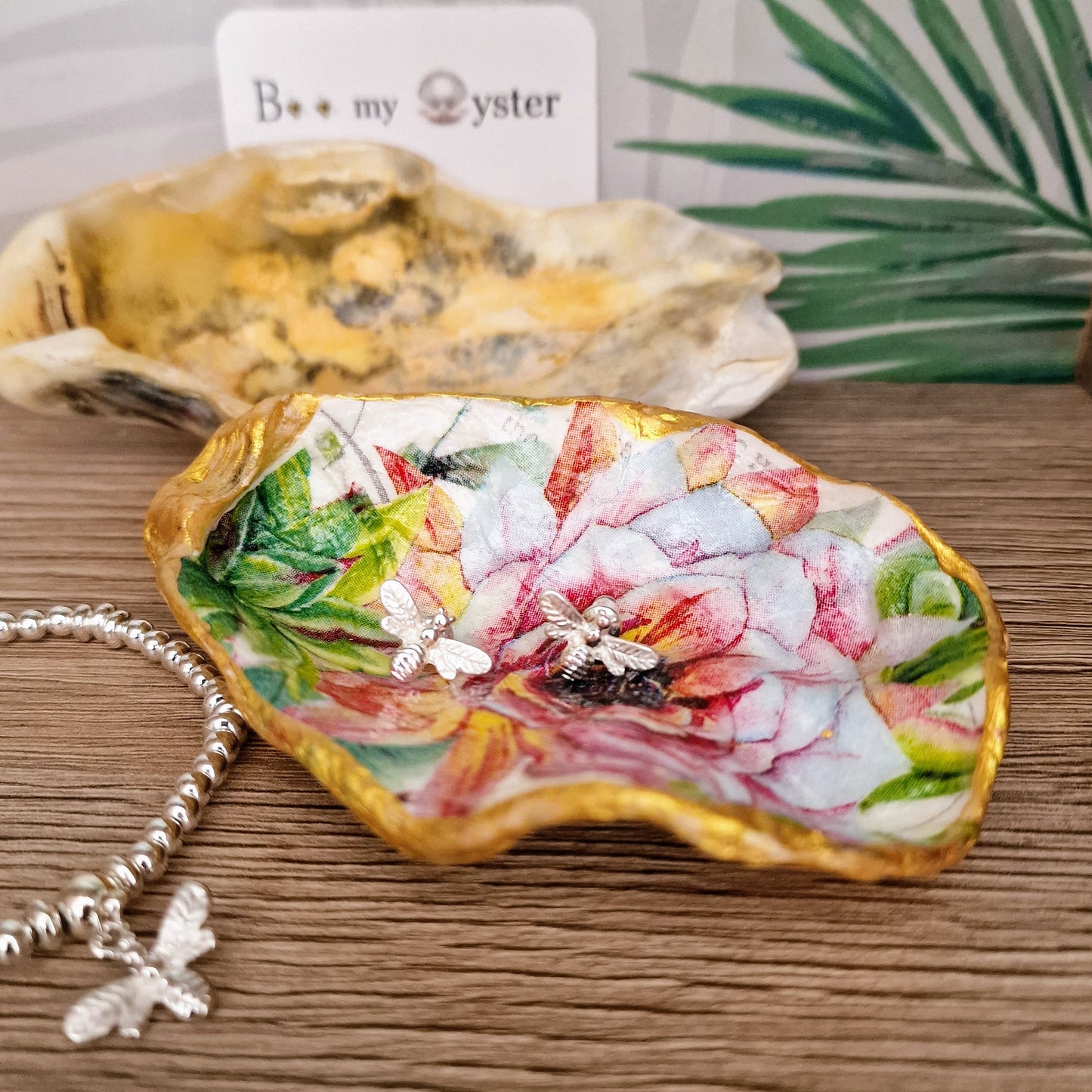 Water Lily Pink Flower Oyster Shell Trinket Dish