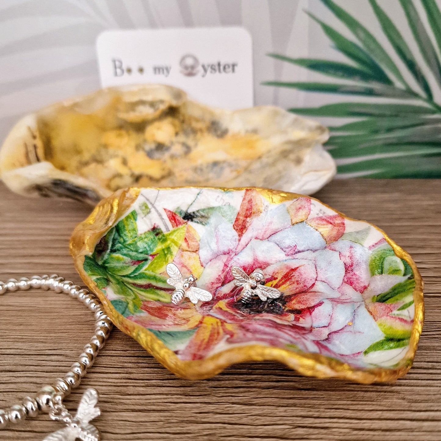 Water Lily Pink Flower Oyster Shell Trinket Dish