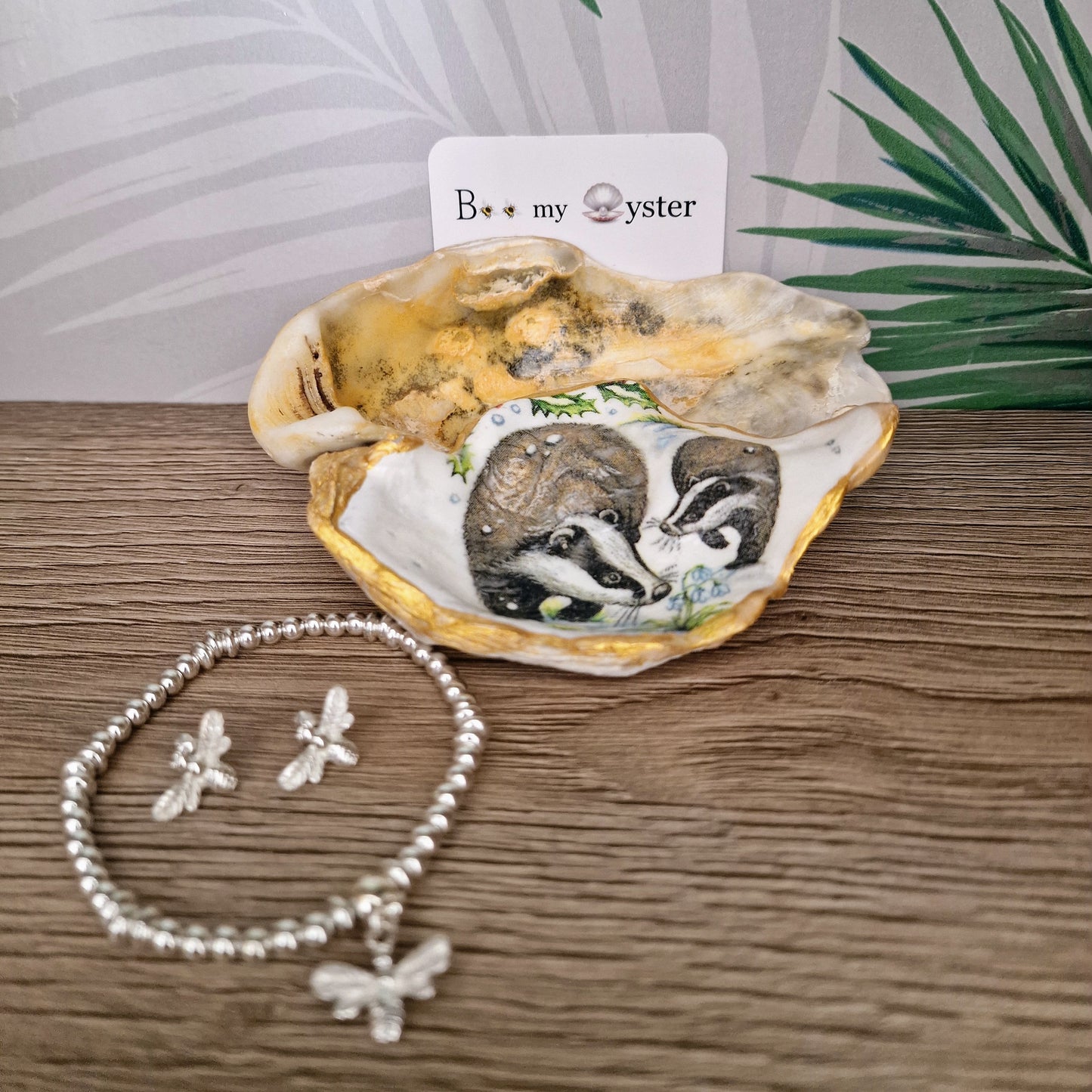 Winter Badgers Wildlife Oyster Shell Trinket Dish