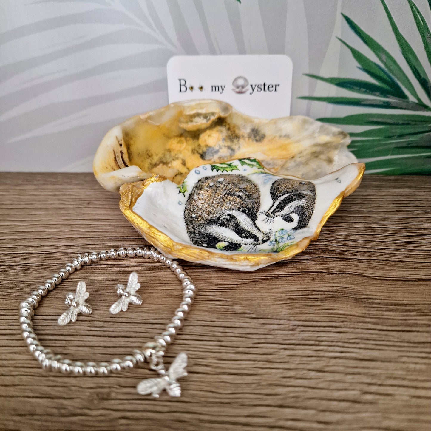 Winter Badgers Wildlife Oyster Shell Trinket Dish