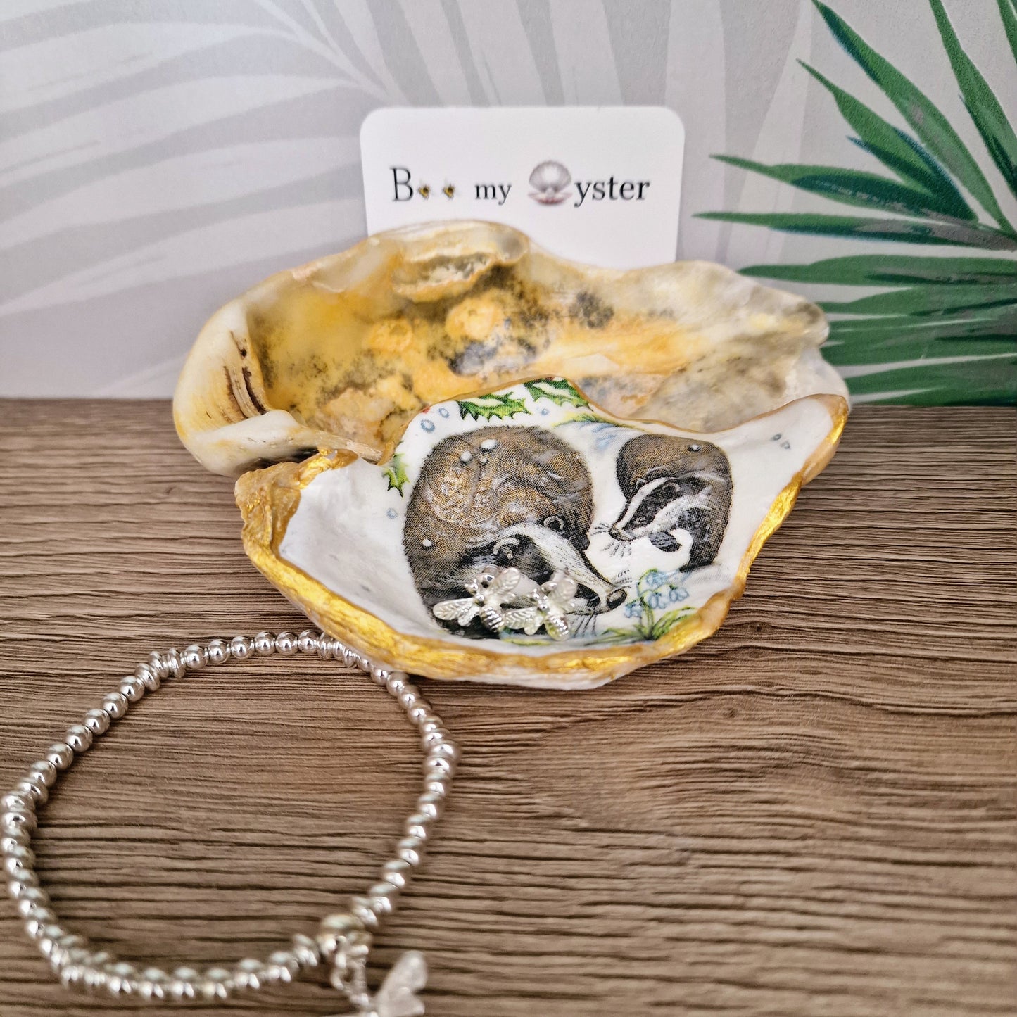 Winter Badgers Wildlife Oyster Shell Trinket Dish