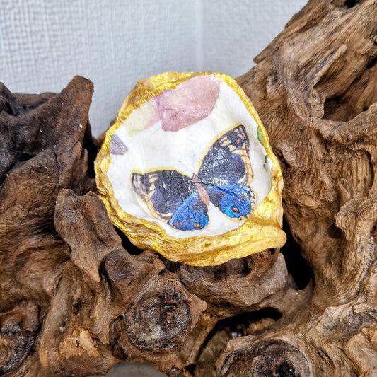 Blue Butterfly Oyster Shell Trinket Dish