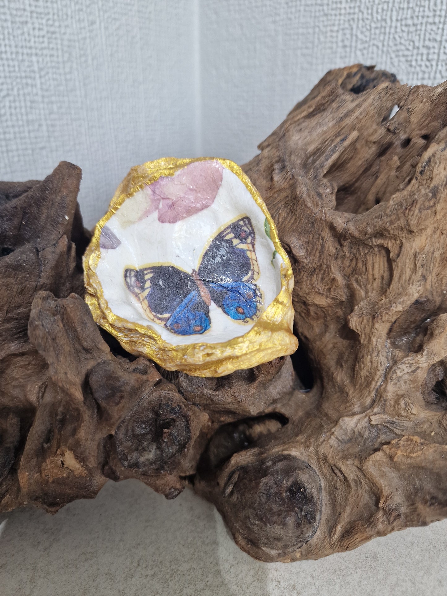 Blue Butterfly Oyster Shell Trinket Dish