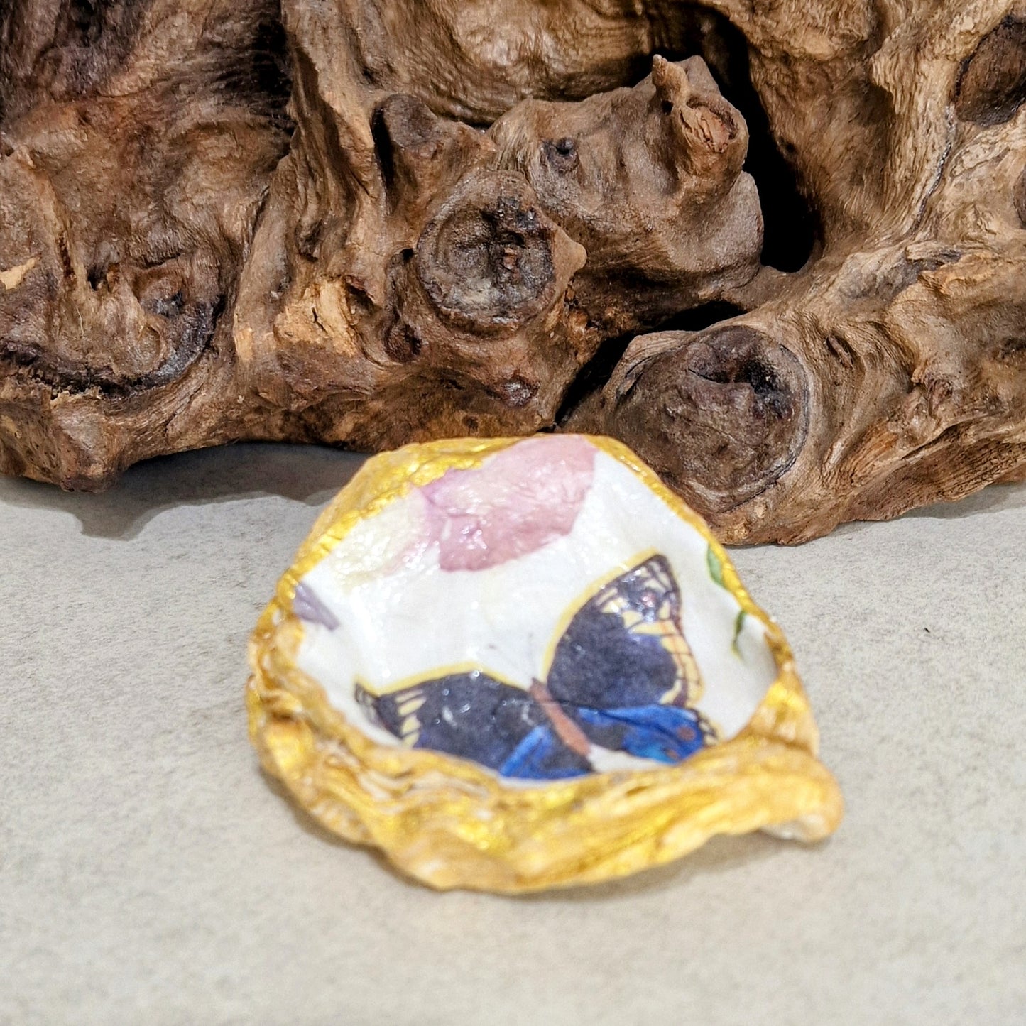 Blue Butterfly Oyster Shell Trinket Dish