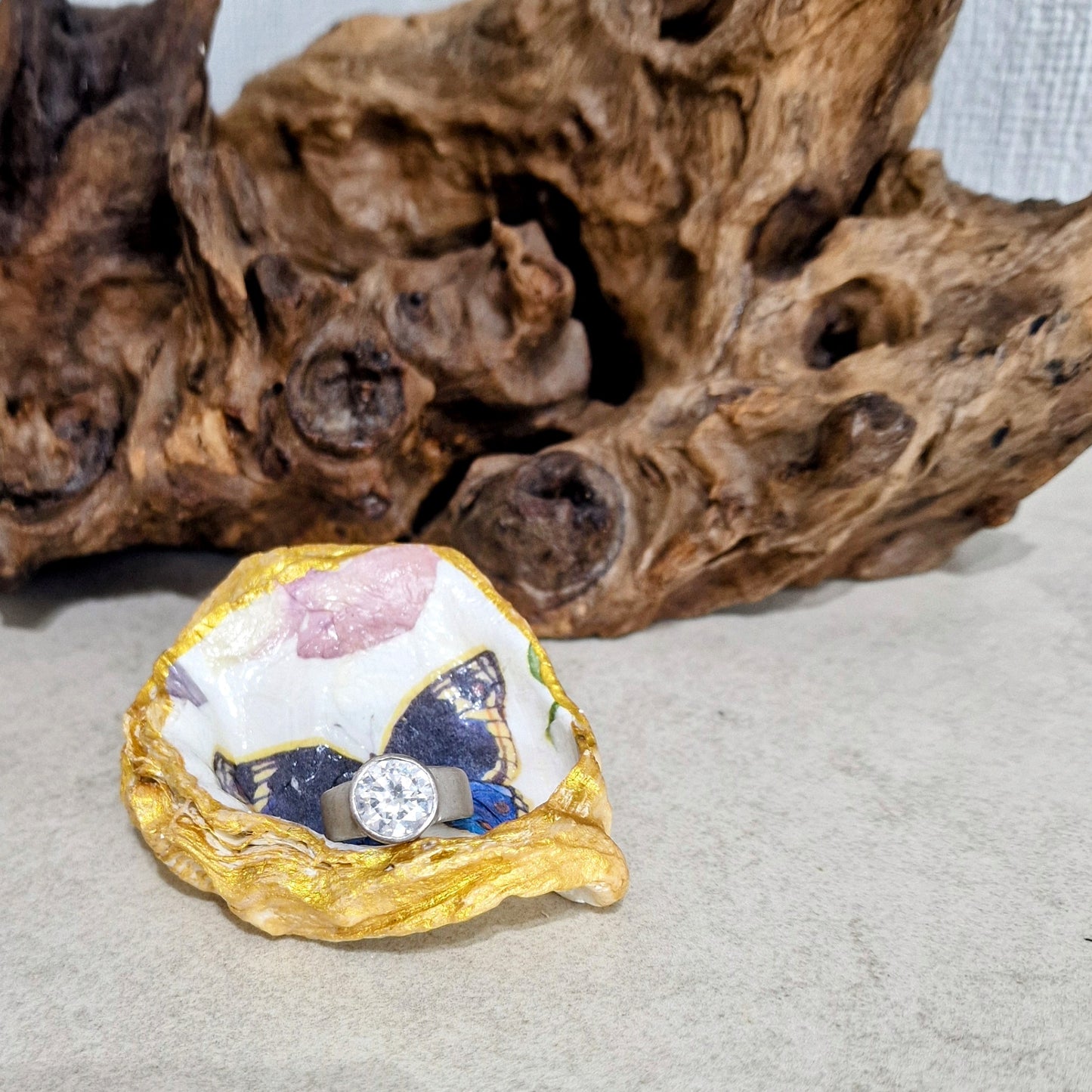 Blue Butterfly Oyster Shell Trinket Dish