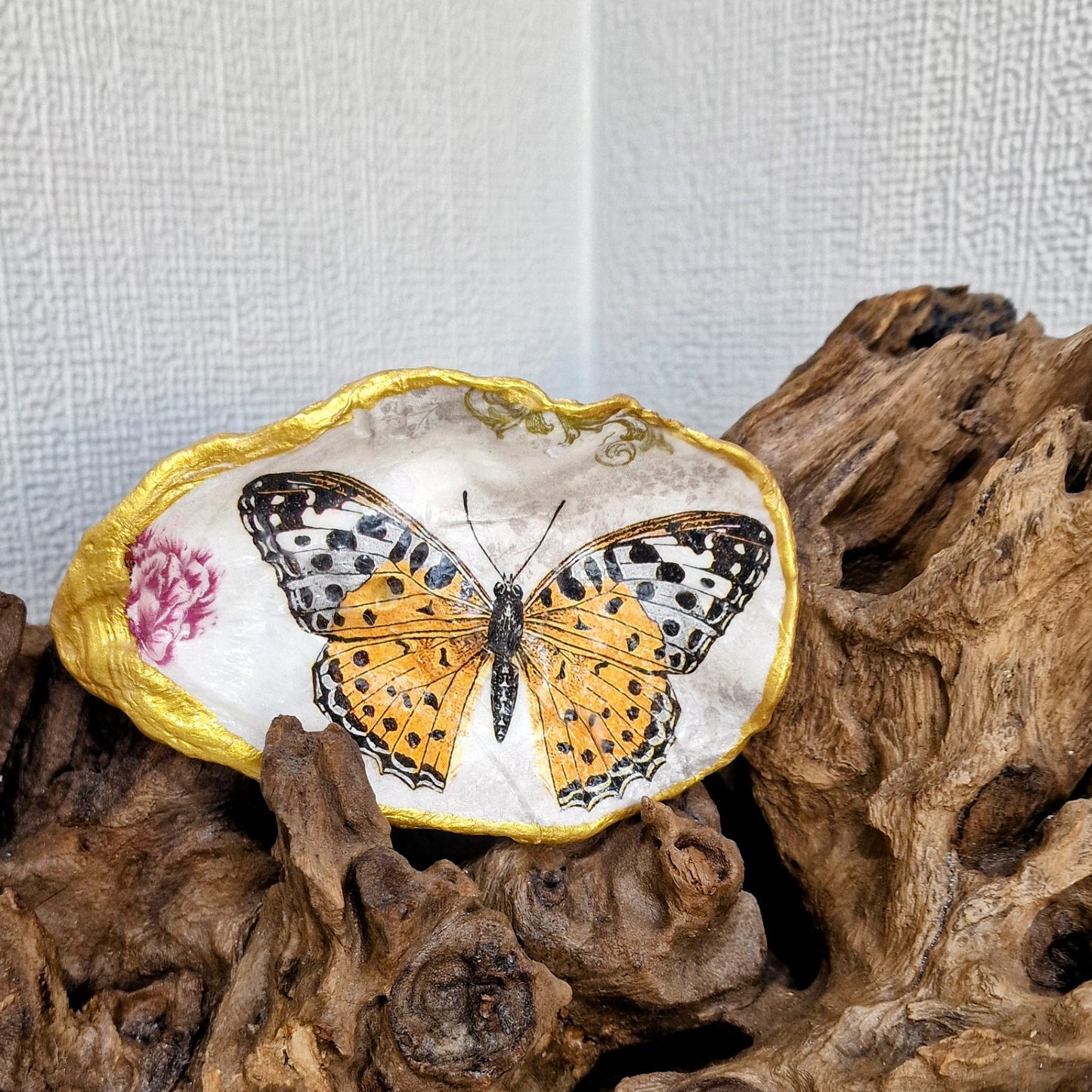 Orange Butterfly Oyster Shell Trinket Dish