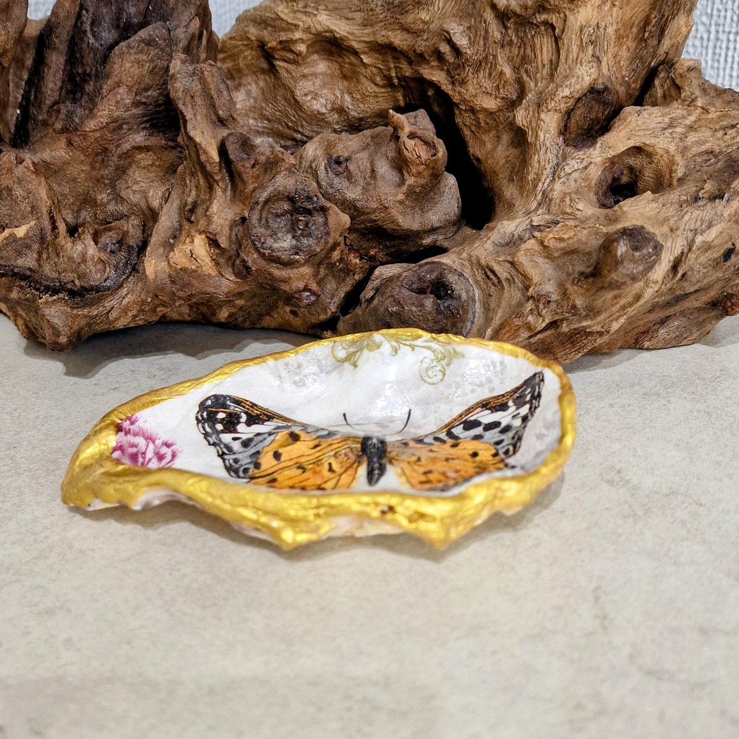 Orange Butterfly Oyster Shell Trinket Dish