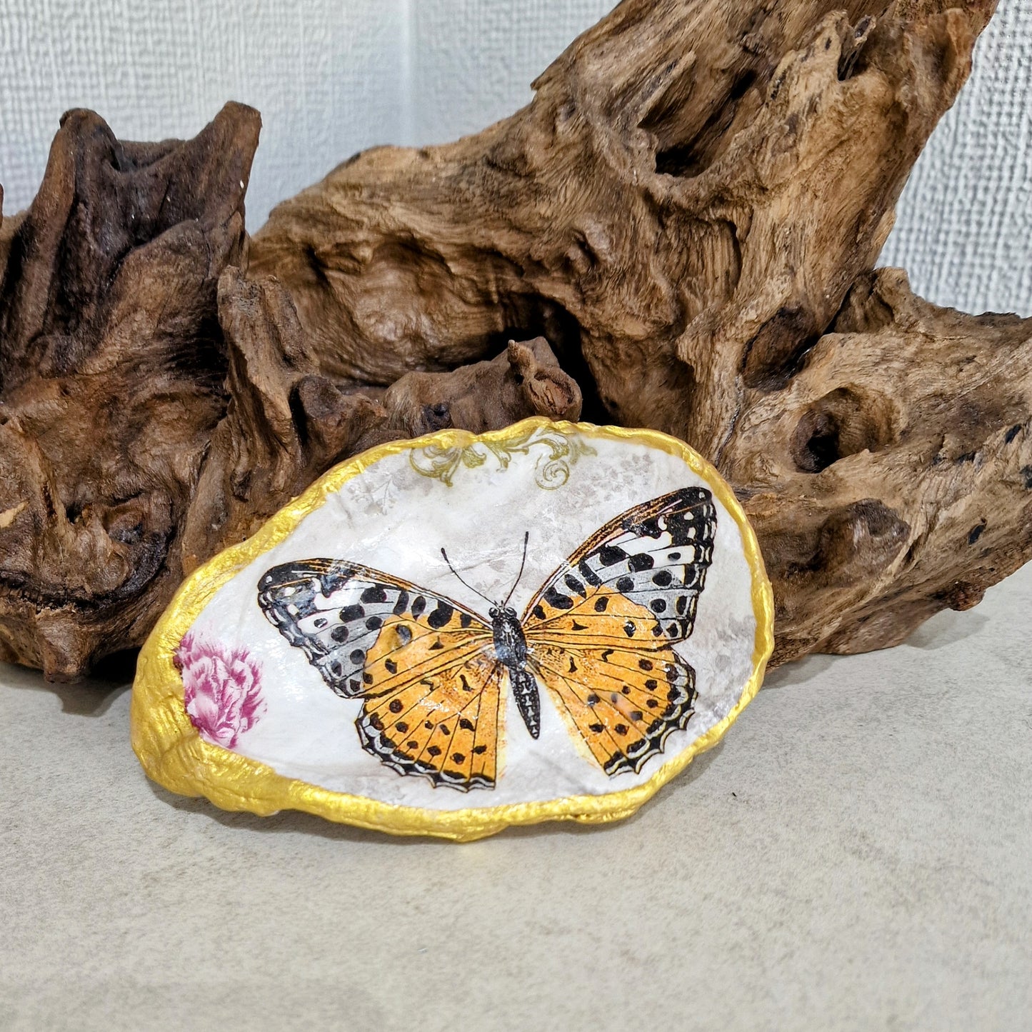 Orange Butterfly Oyster Shell Trinket Dish