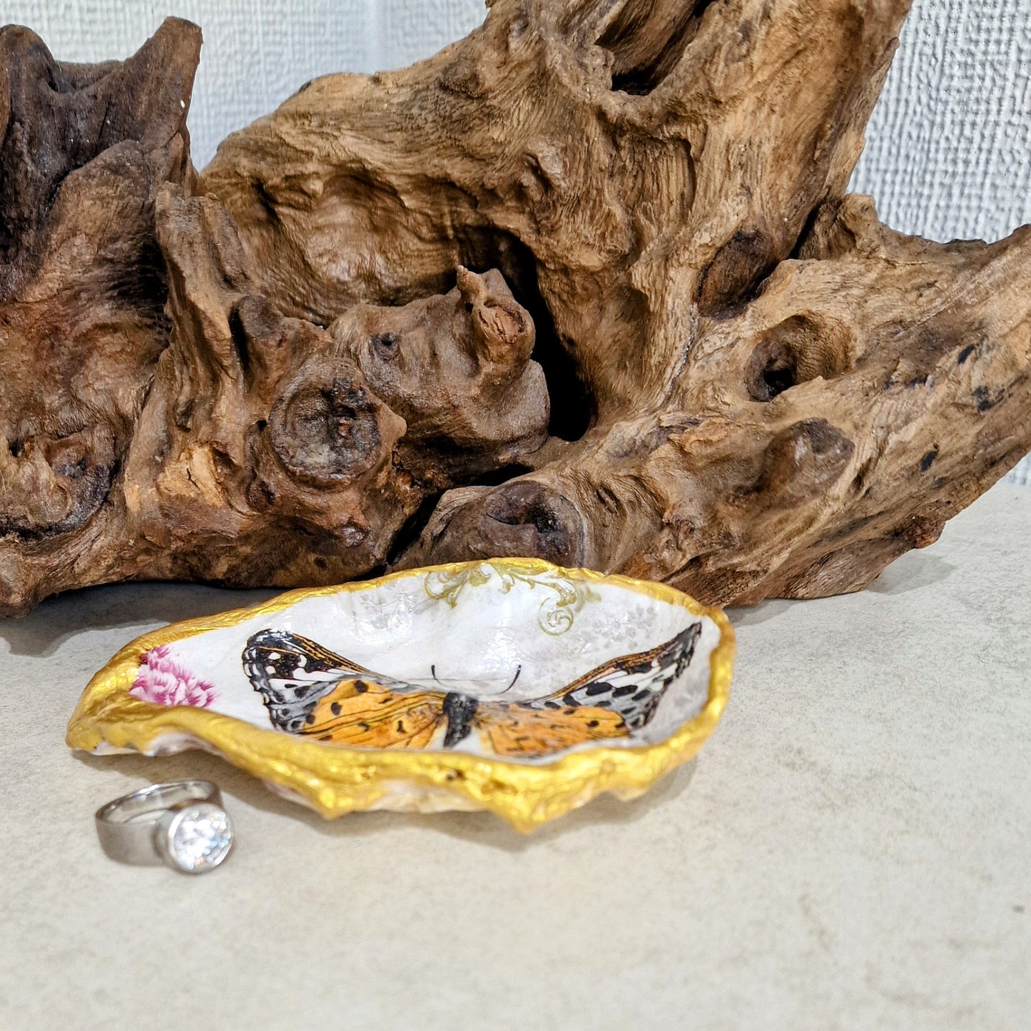 Orange Butterfly Oyster Shell Trinket Dish