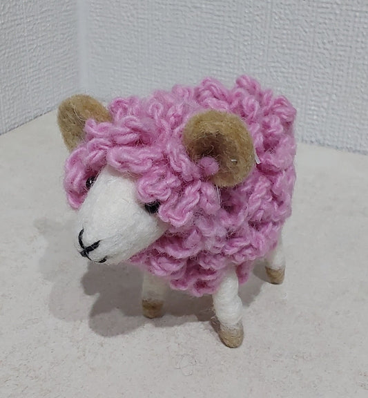 Woolly Sheep Pink Wool Decoration, Hand Felt, Fair Trade Sourced 5" Lamb