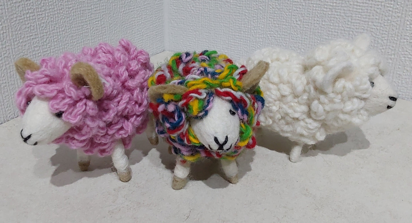 Woolly Sheep Pink Wool Decoration, Hand Felt, Fair Trade Sourced 5" Lamb