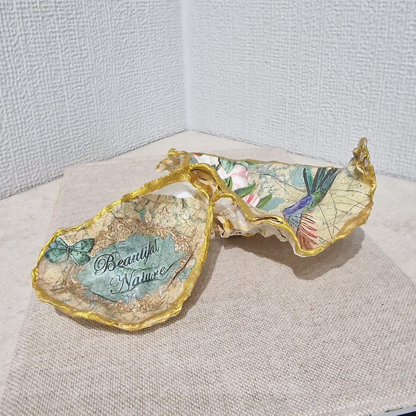 Special Shell Hummingbird Bird Cluster Oyster Shell Trinket Dish