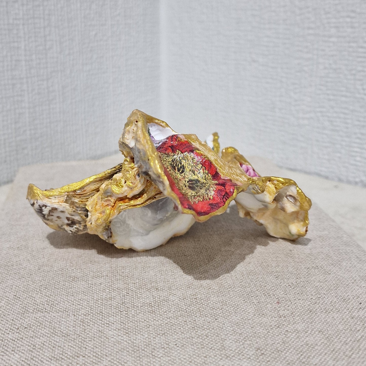 Special Shell Bird and Wild Flowers Cluster Oyster Shell Trinket Dish