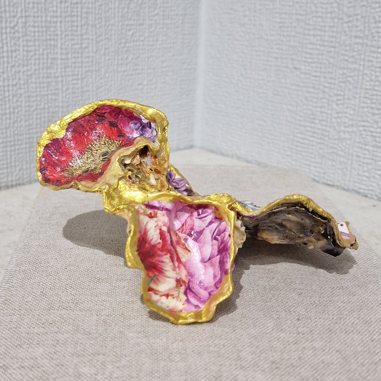 Special Shell Bird and Wild Flowers Cluster Oyster Shell Trinket Dish