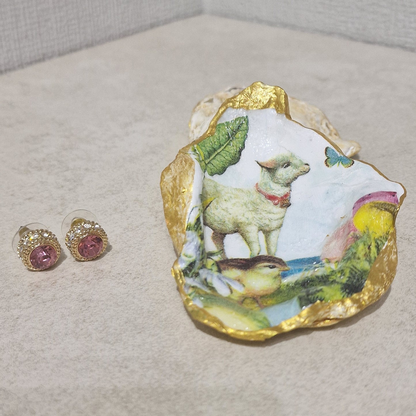 NEW Easter Lamb Chick Egg Oyster Shell Trinket Dish Jewellery Holder Gift