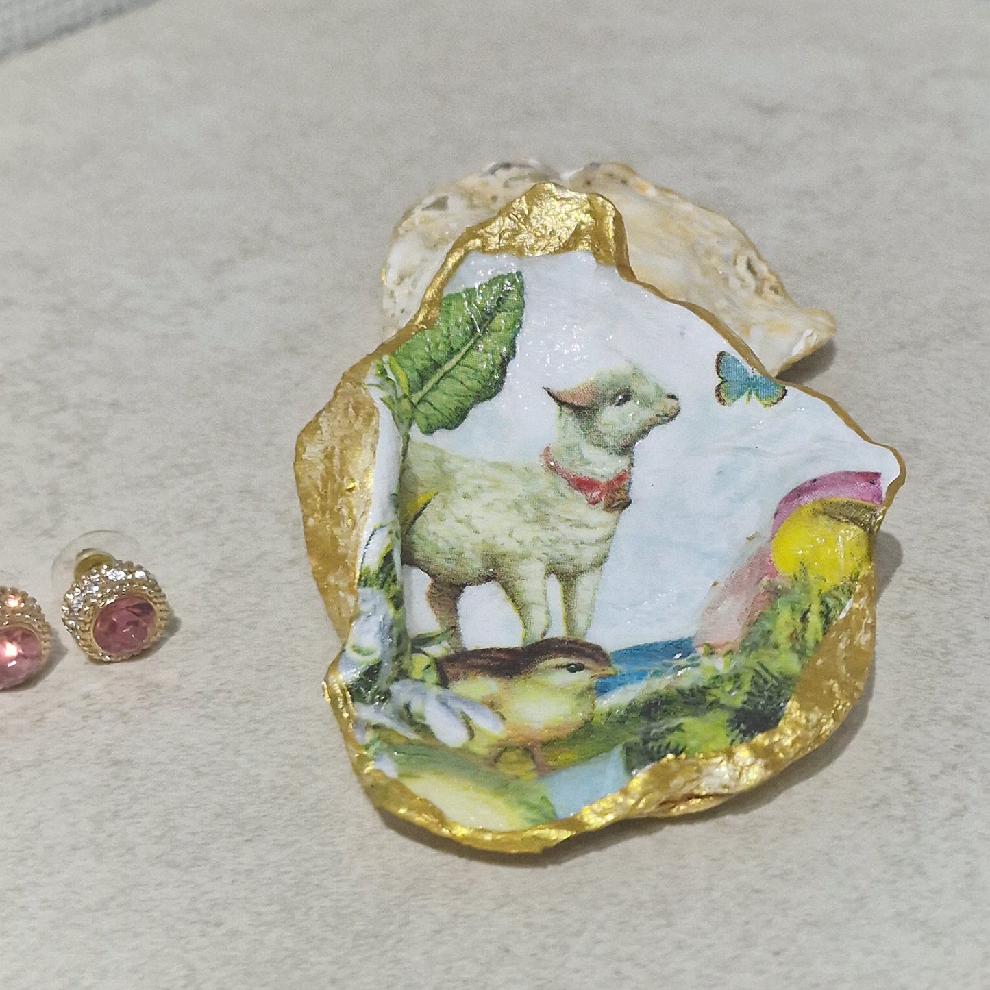 NEW Easter Lamb Chick Egg Oyster Shell Trinket Dish Jewellery Holder Gift