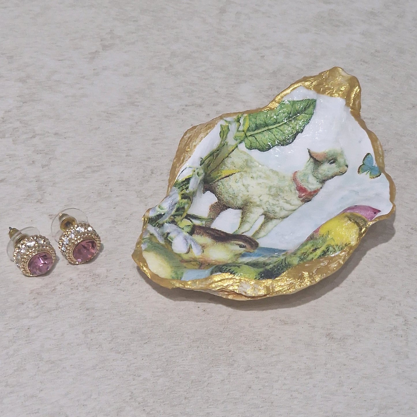 NEW Easter Lamb Chick Egg Oyster Shell Trinket Dish Jewellery Holder Gift