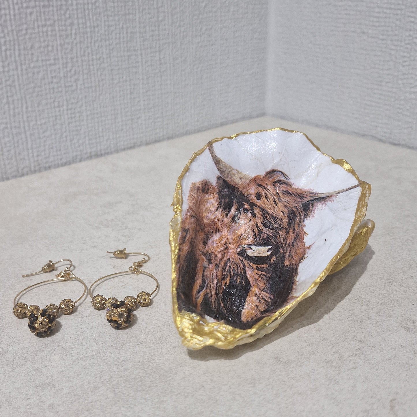 NEW Highland Cow Scotland Oyster Shell Trinket Dish Jewellery Holder Gift