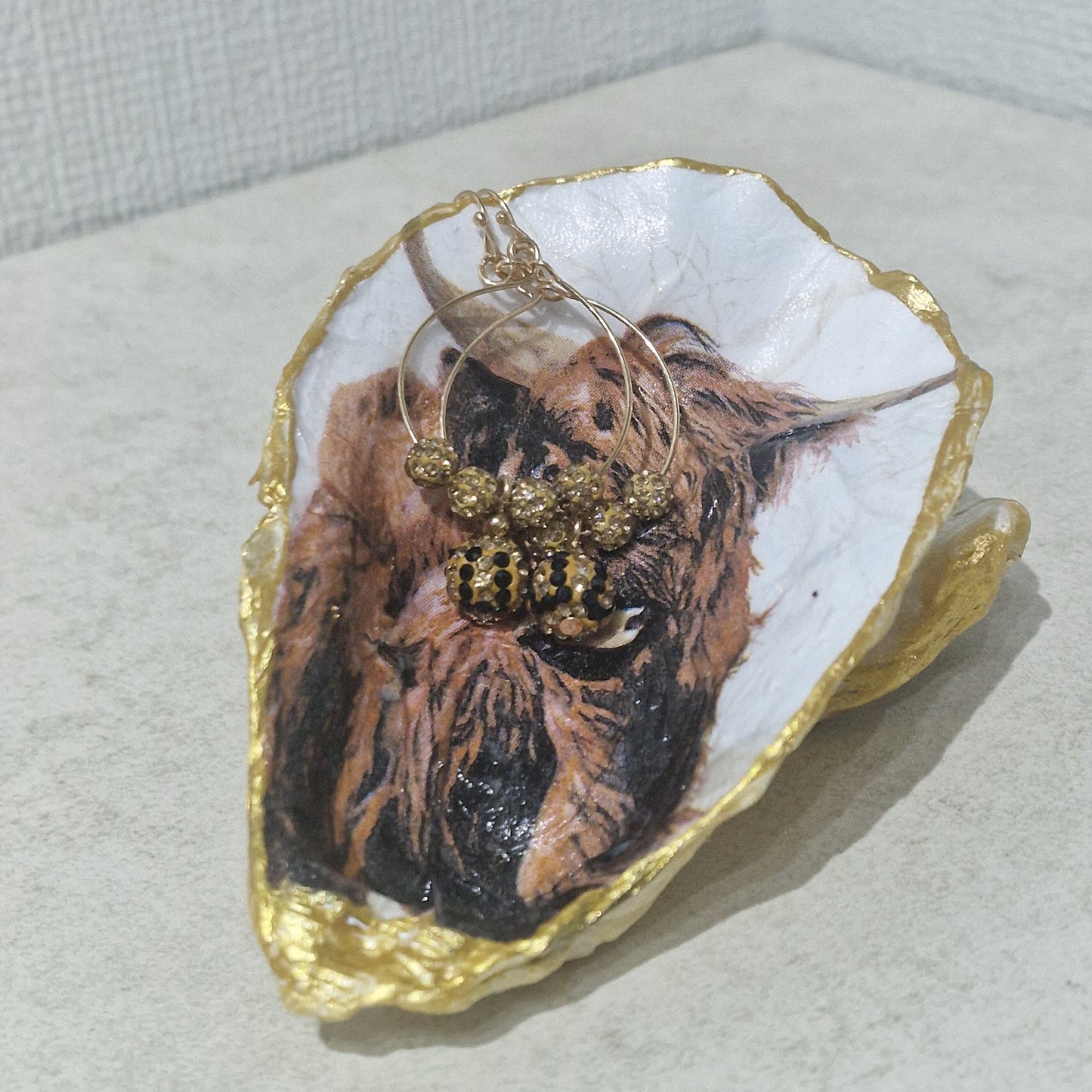 NEW Highland Cow Scotland Oyster Shell Trinket Dish Jewellery Holder Gift