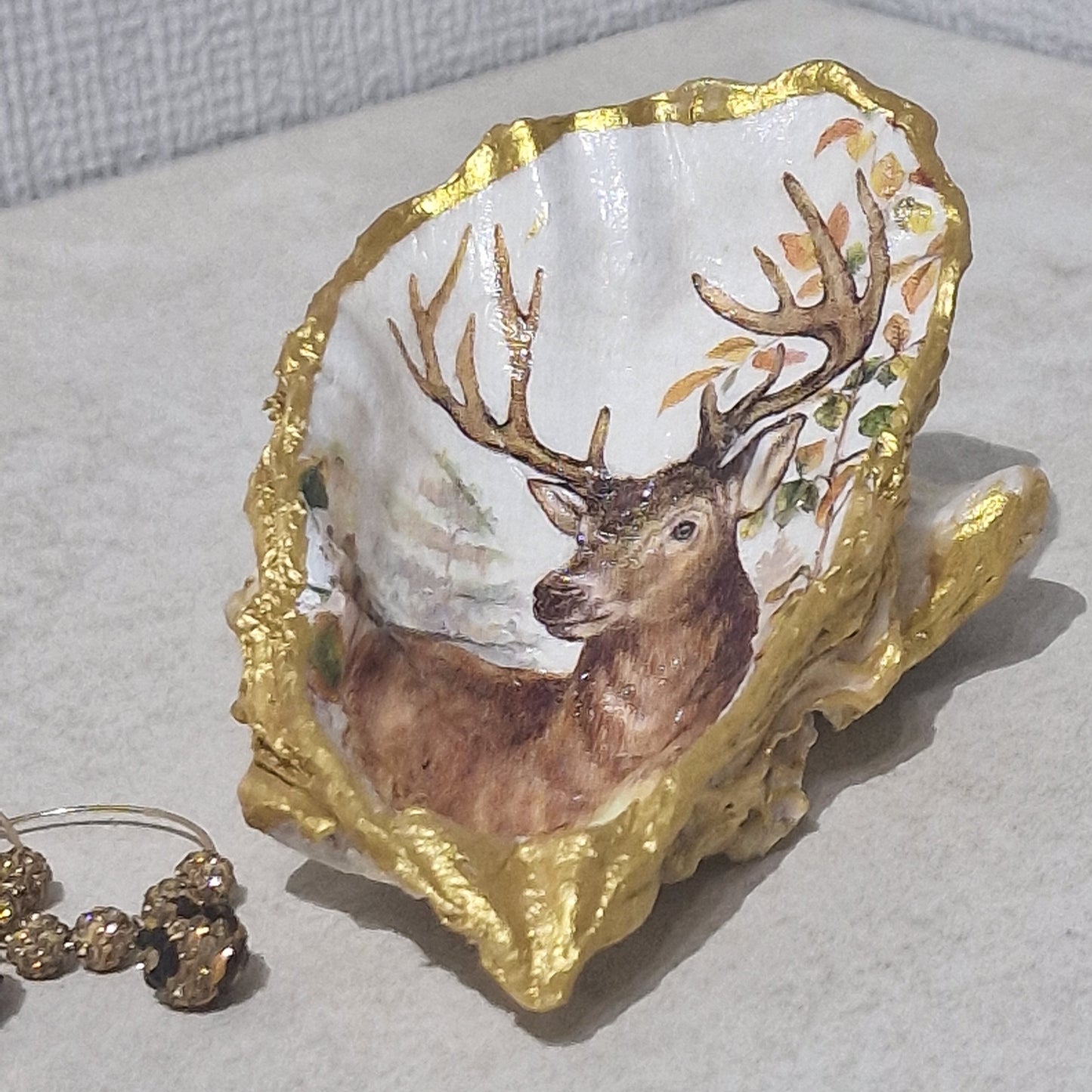 NEW Beautiful Stag Oyster Shell Trinket Dish Jewellery Holder Gift