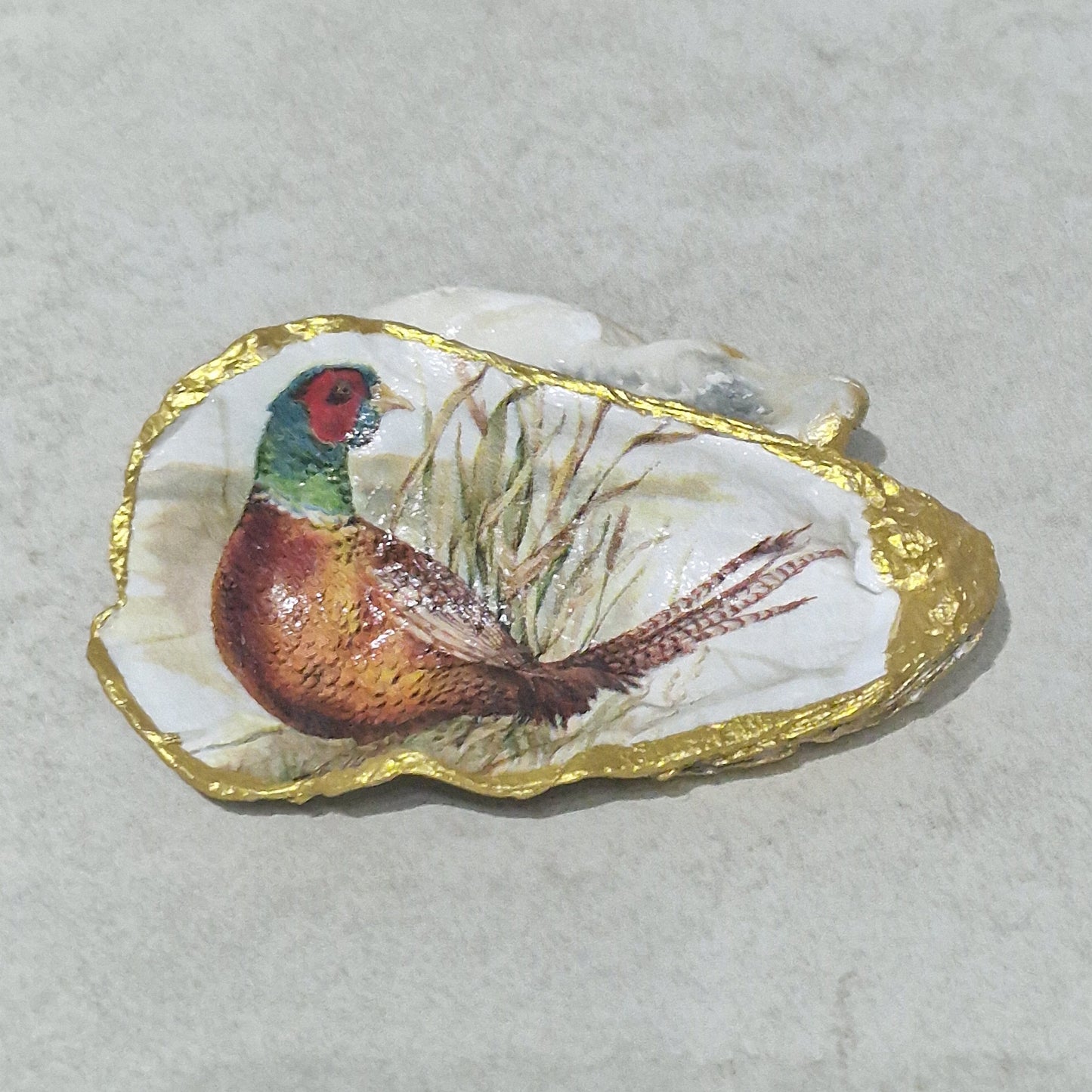 NEW Stunning Pheasant Oyster Shell Trinket Dish Jewellery Holder Gift