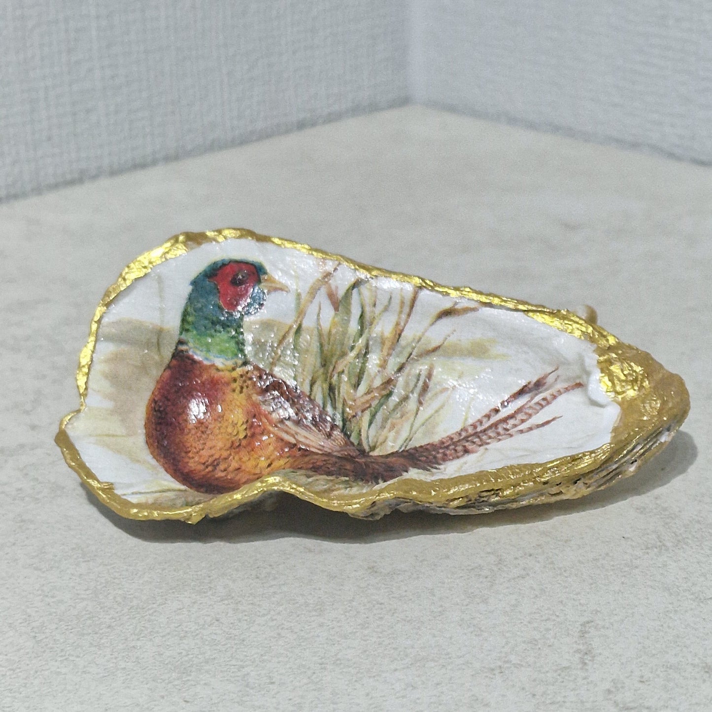 NEW Stunning Pheasant Oyster Shell Trinket Dish Jewellery Holder Gift
