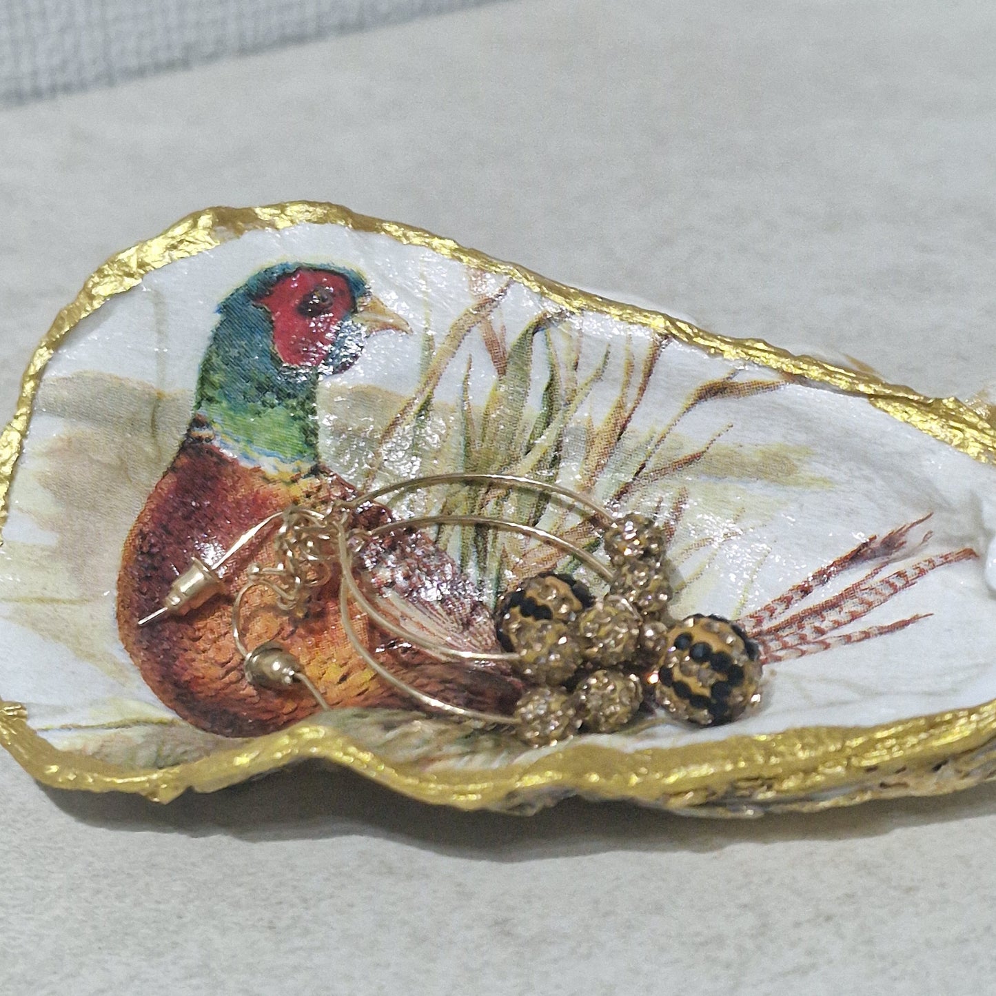 NEW Stunning Pheasant Oyster Shell Trinket Dish Jewellery Holder Gift