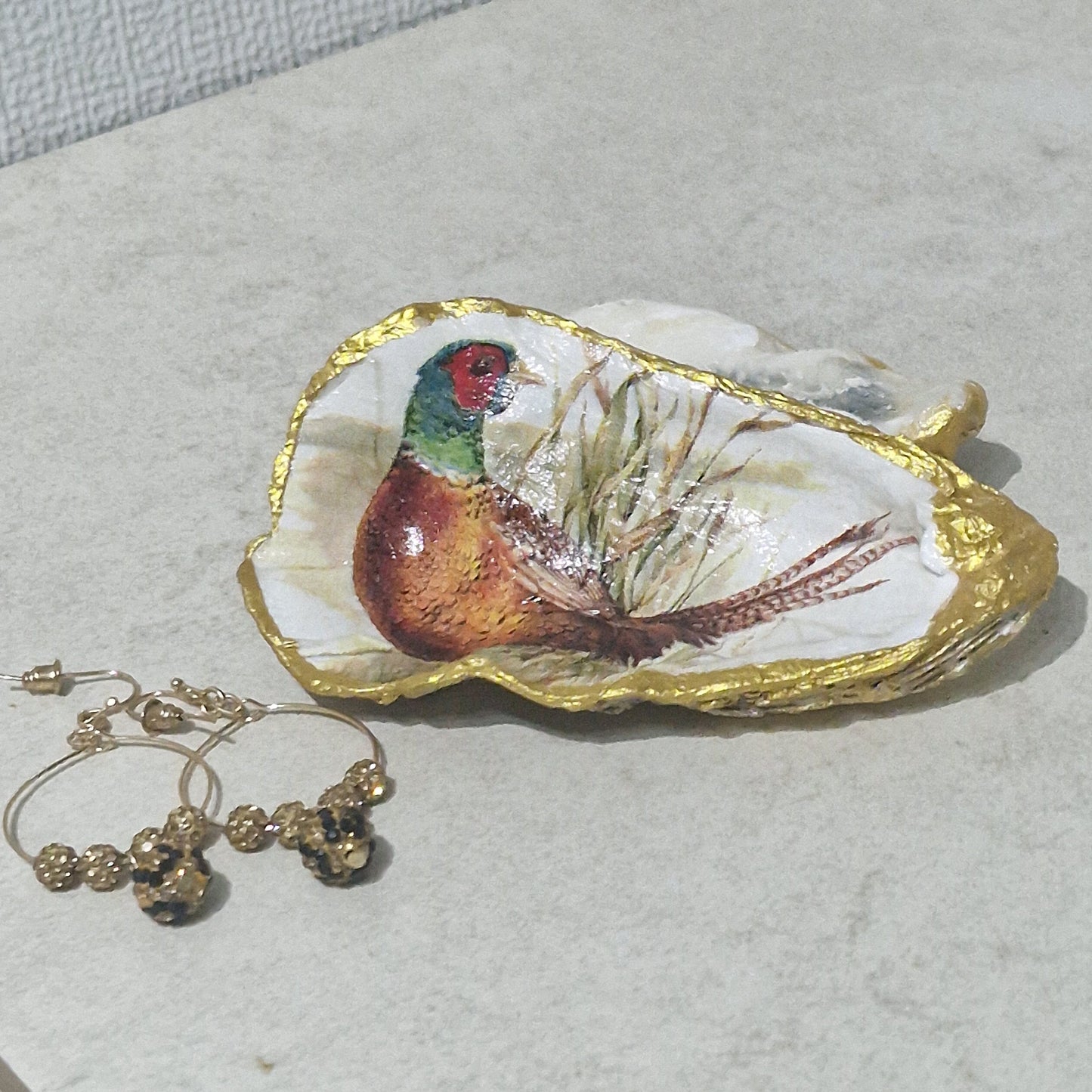 NEW Stunning Pheasant Oyster Shell Trinket Dish Jewellery Holder Gift