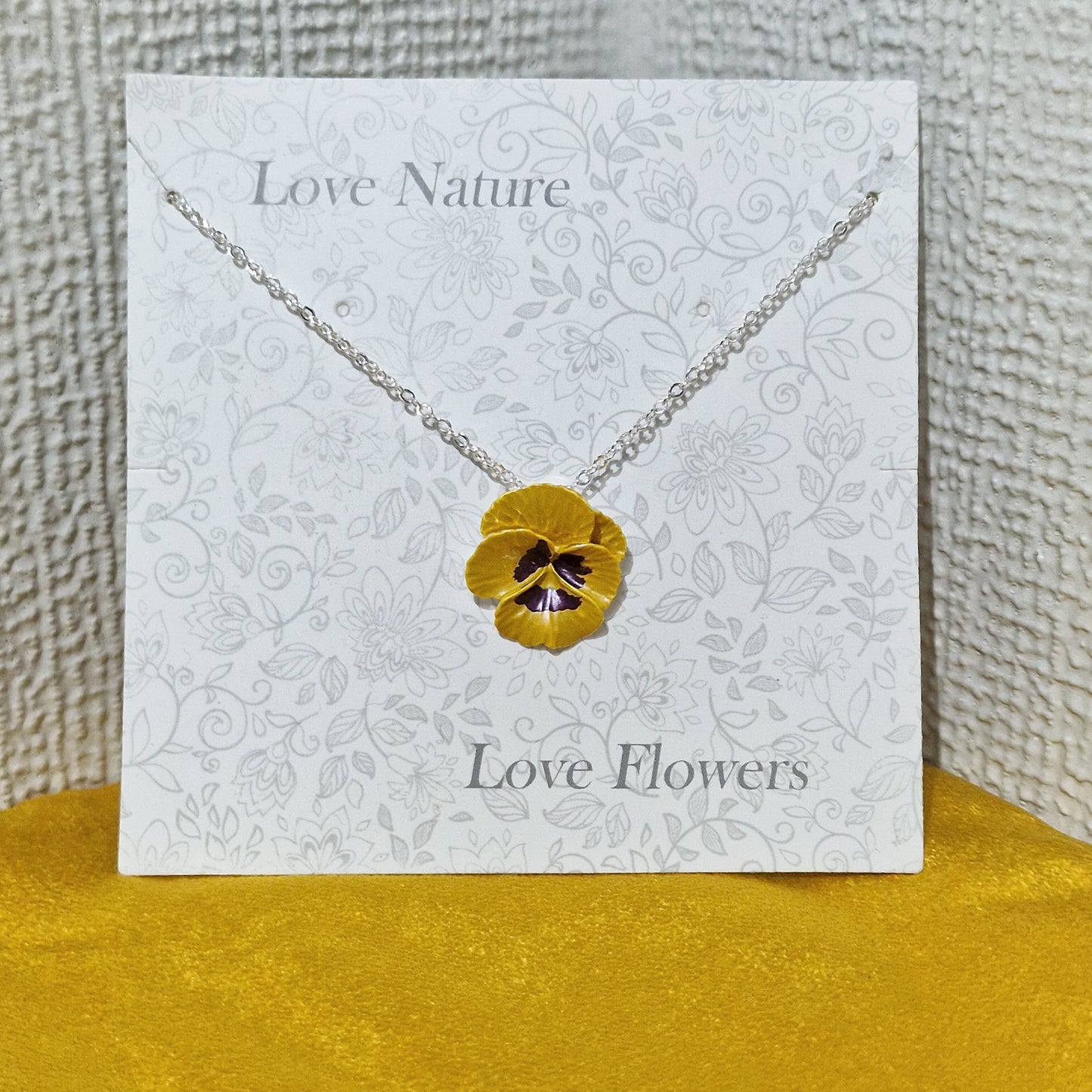 Yellow Pansy Flower Pendant Necklace
