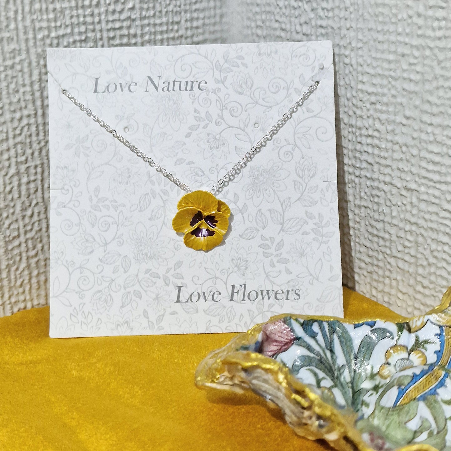 Yellow Pansy Flower Pendant Necklace