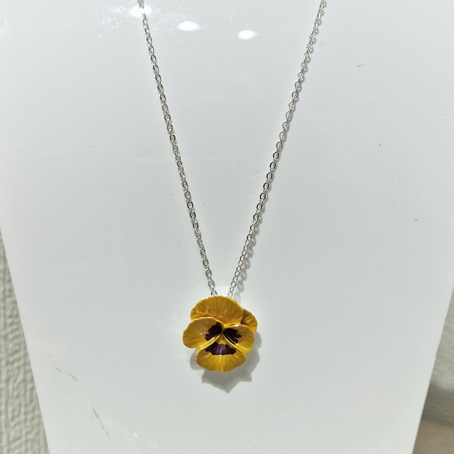 Yellow Pansy Flower Pendant Necklace