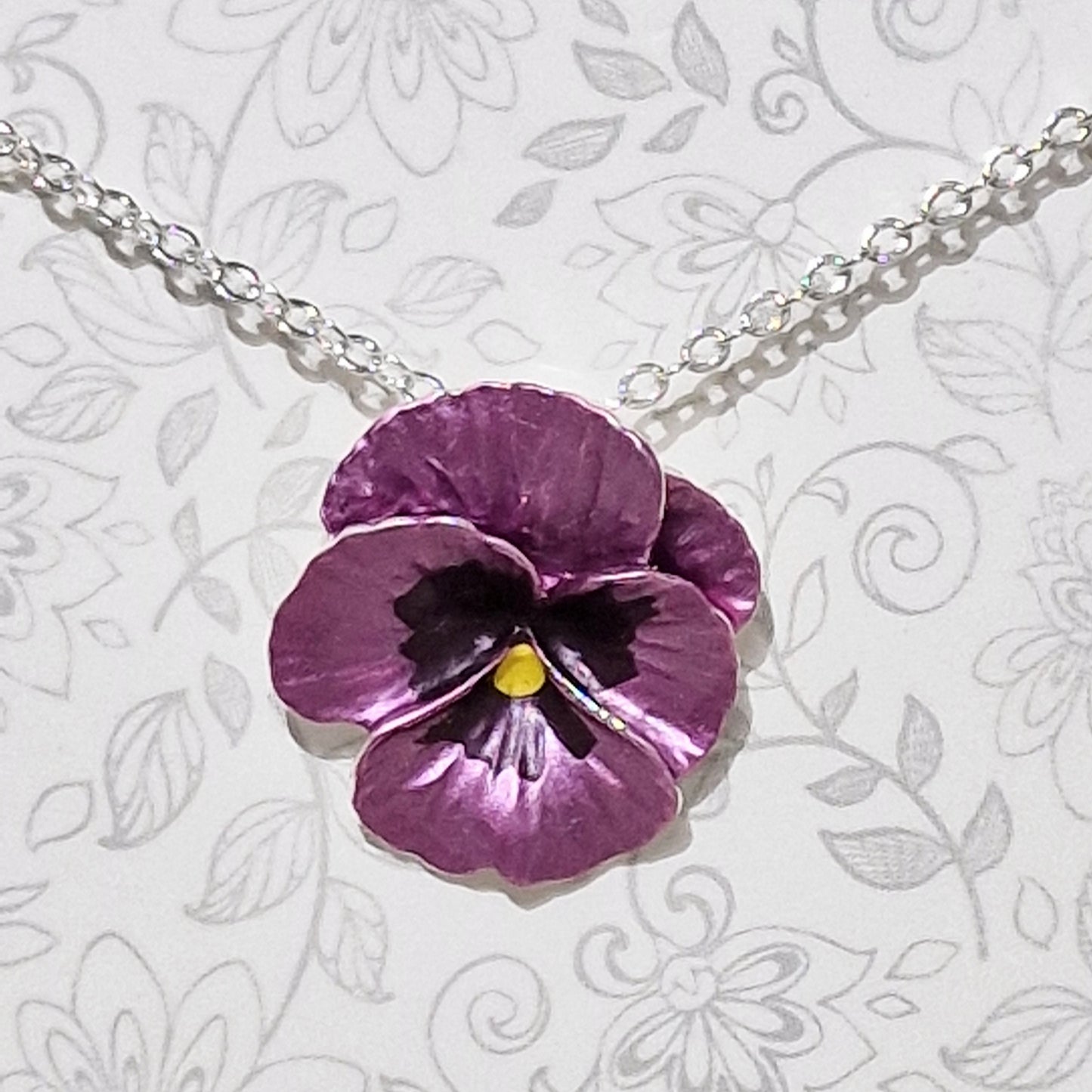 Pansy Flower Lilac Pendant Necklace