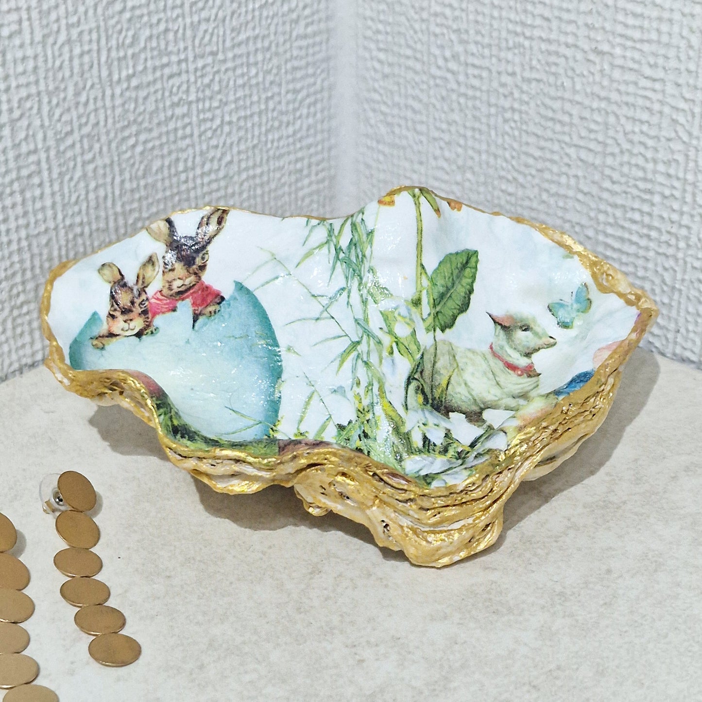 NEW Easter Bunny Lamb Oyster Shell Trinket Dish Jewellery Holder Gift