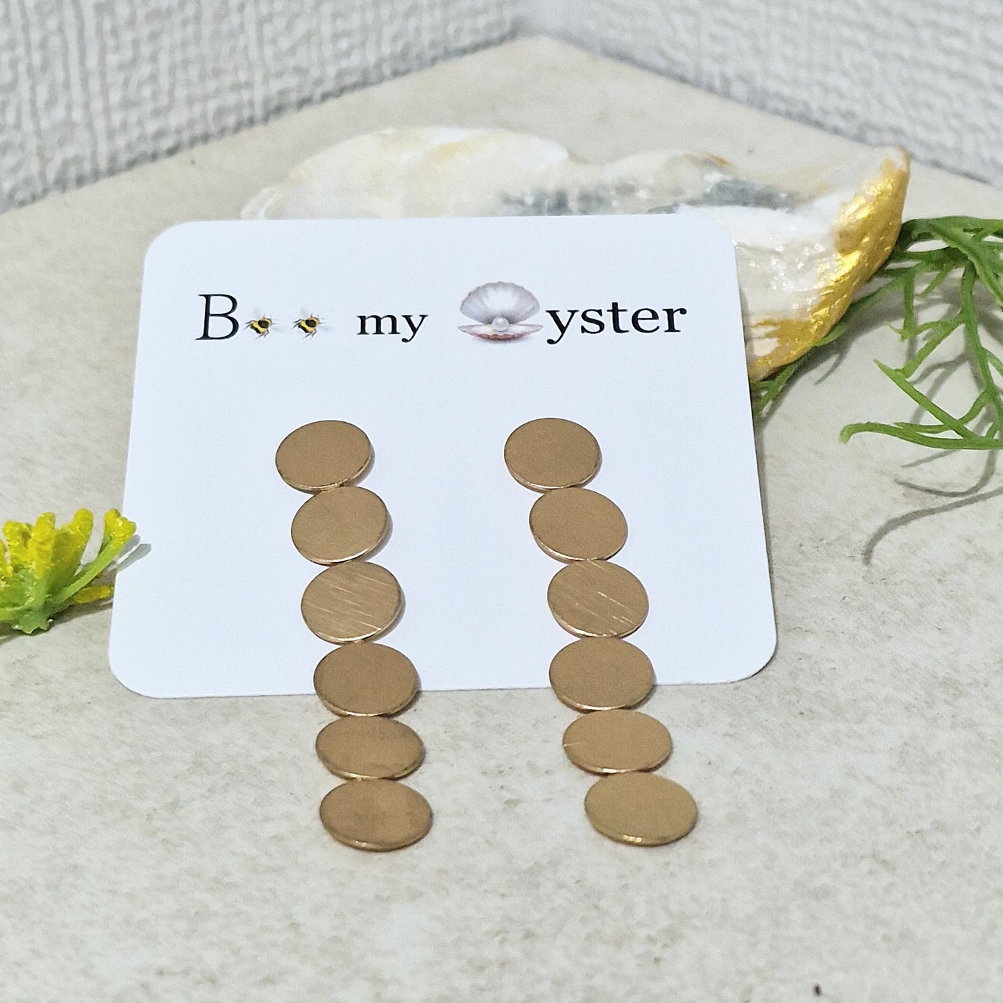 Gold Coloured Long Button Pierced Fashion Earrings