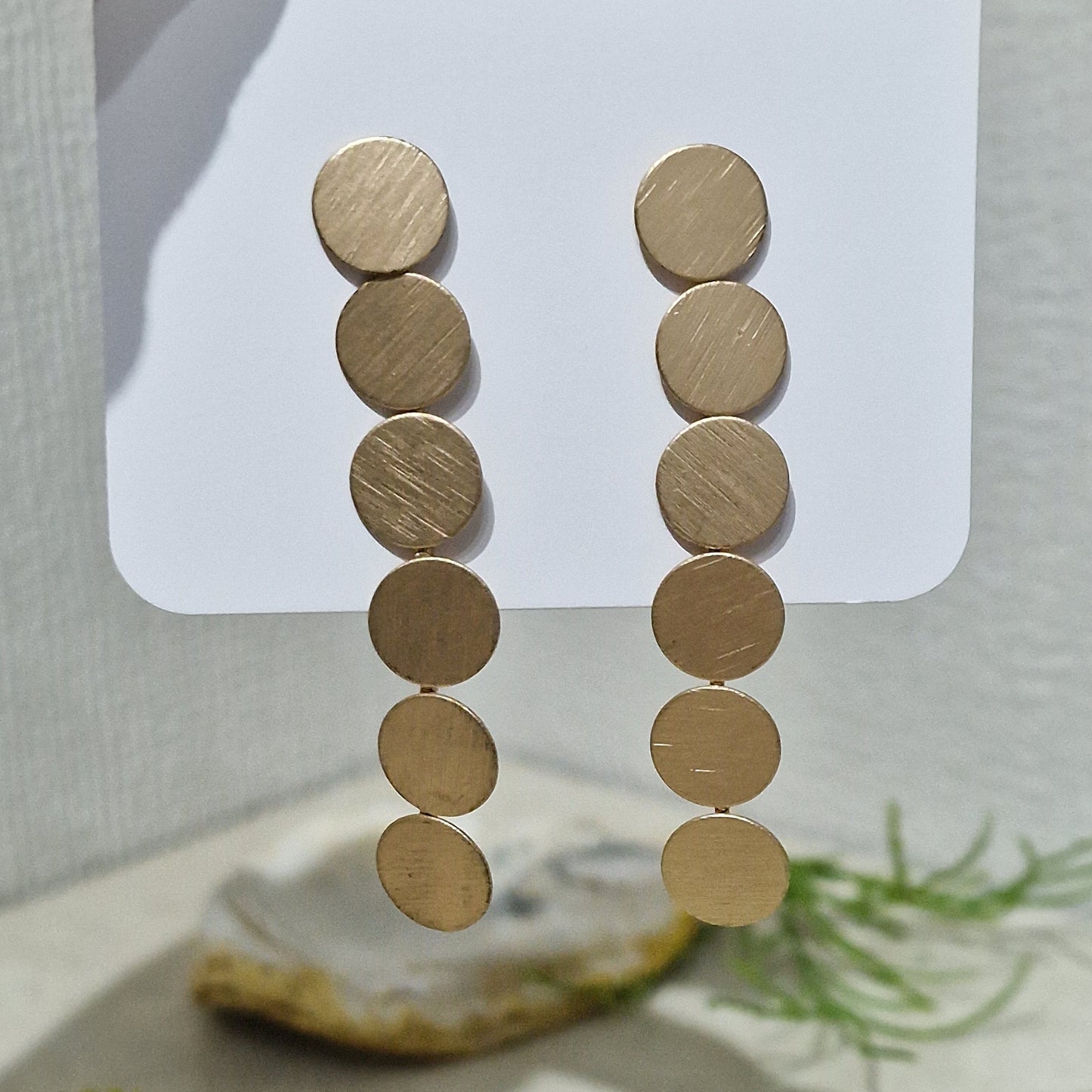 Gold Coloured Long Button Pierced Fashion Earrings