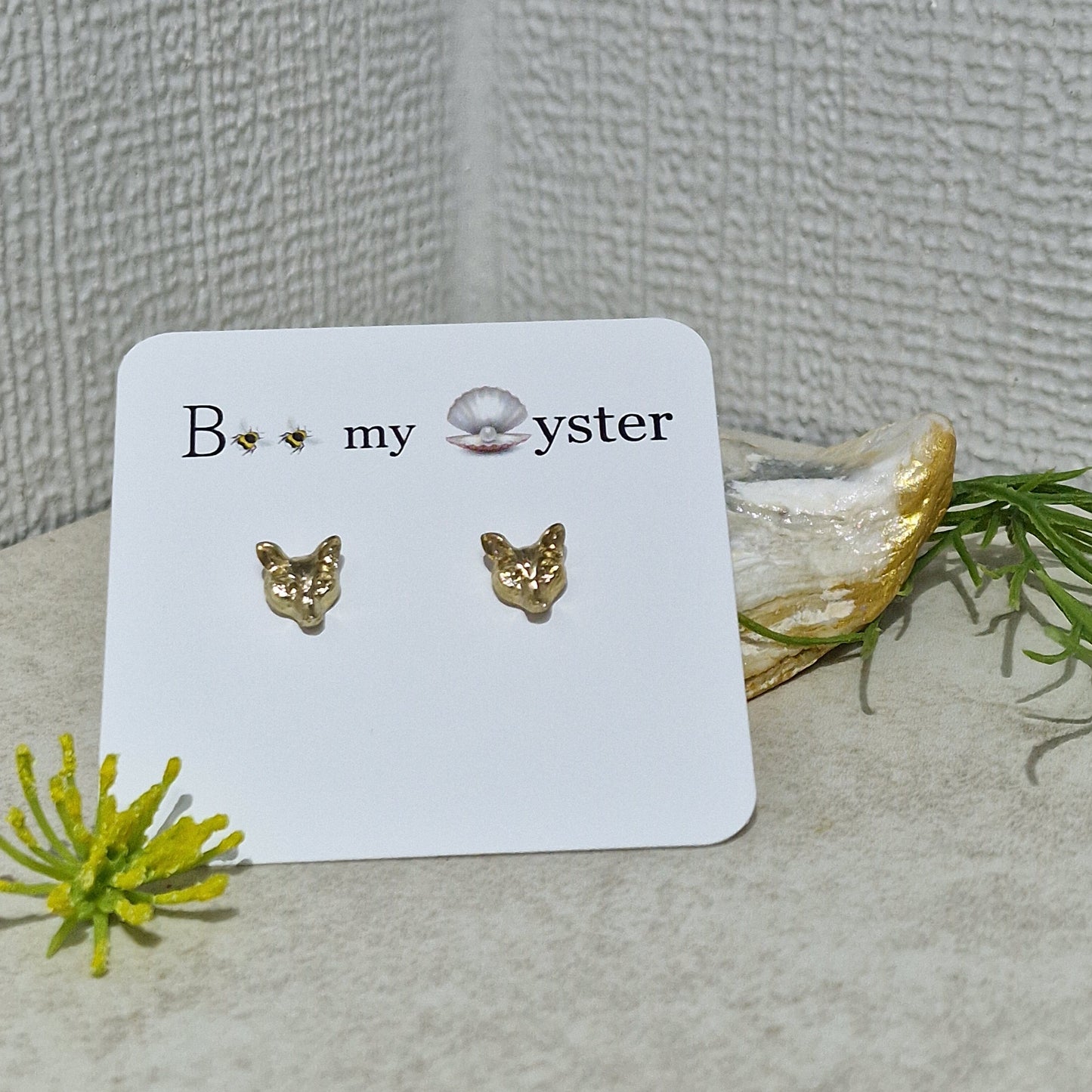 Gold Coloured Fox Stud Pierced Fashion Earrings