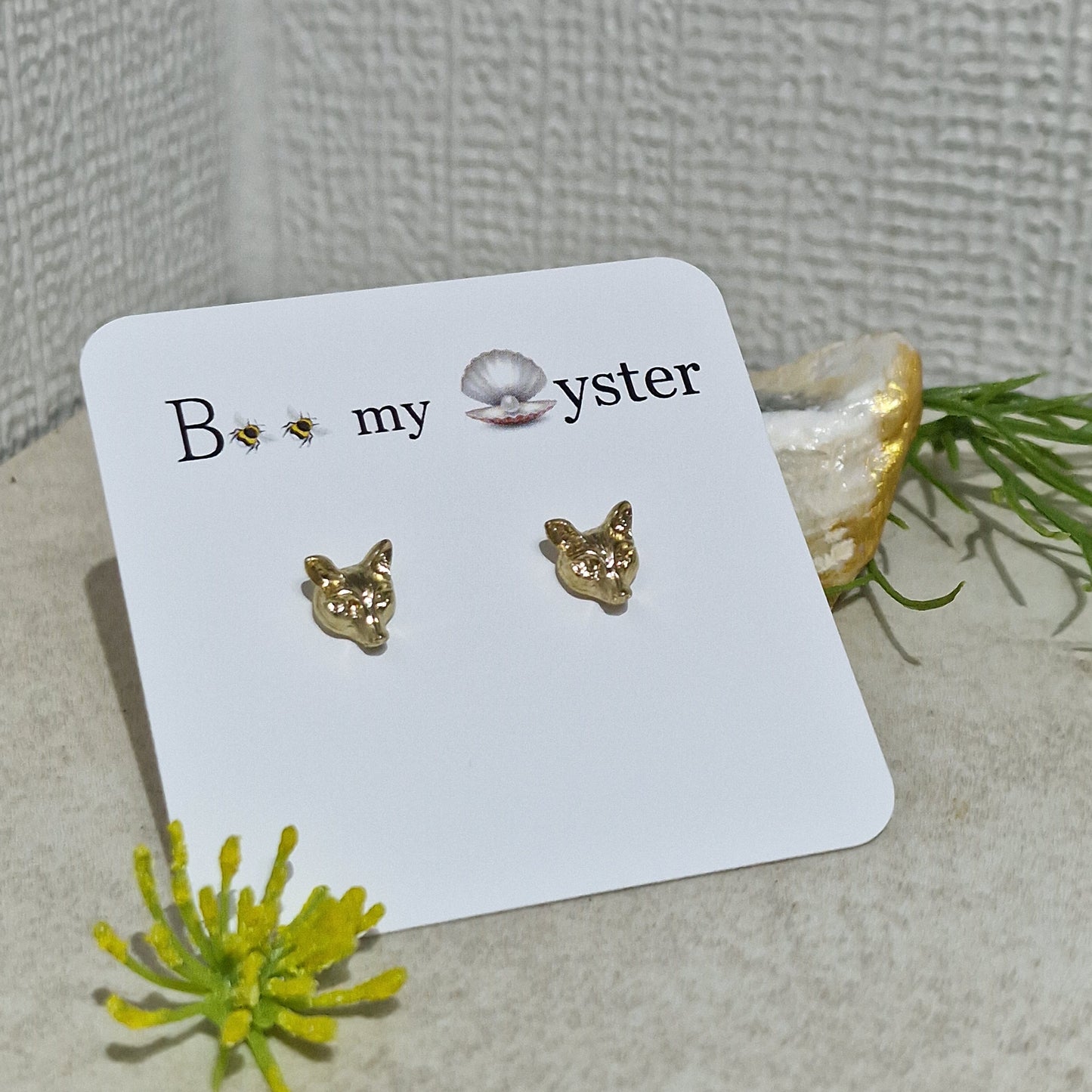 Gold Coloured Fox Stud Pierced Fashion Earrings