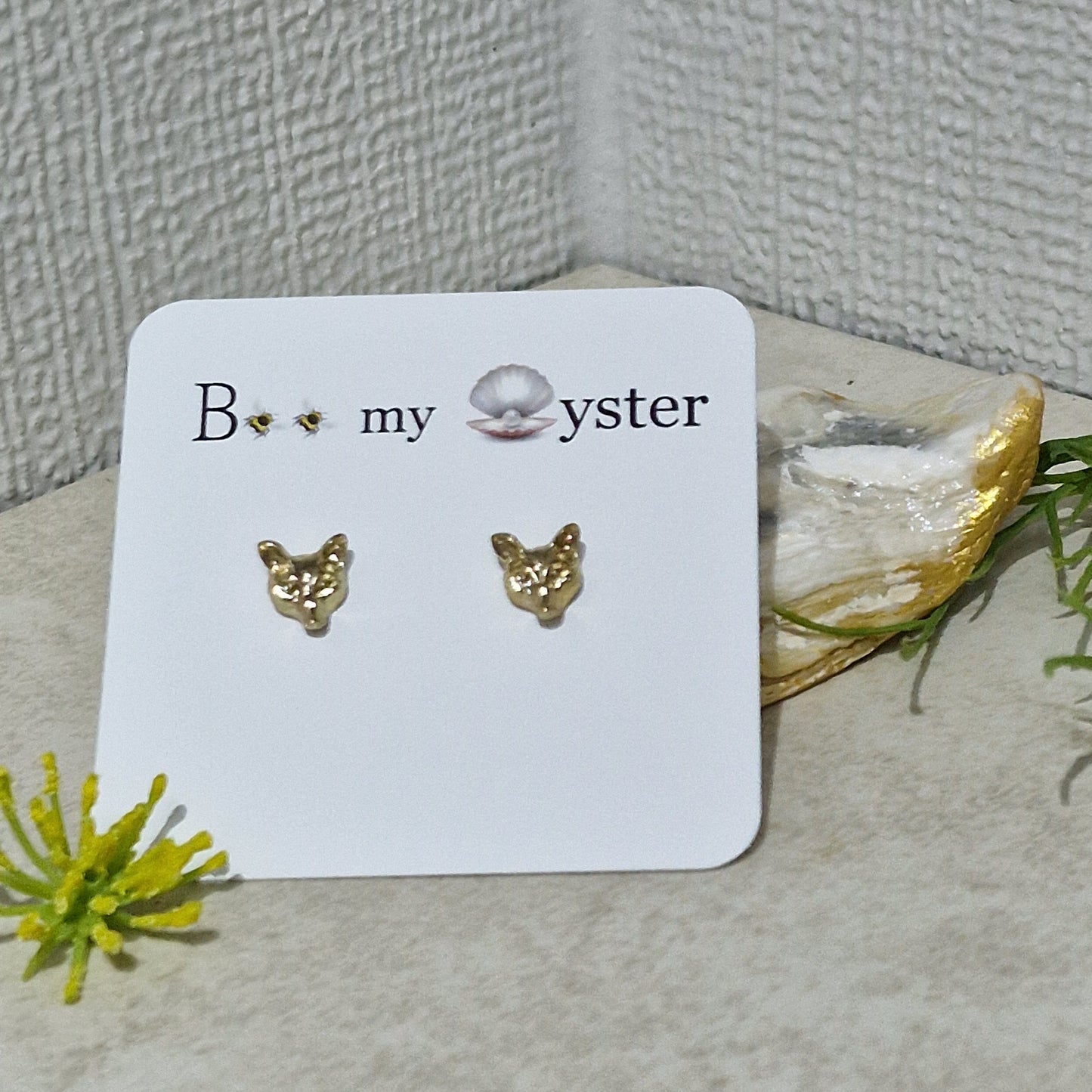 Gold Coloured Fox Stud Pierced Fashion Earrings