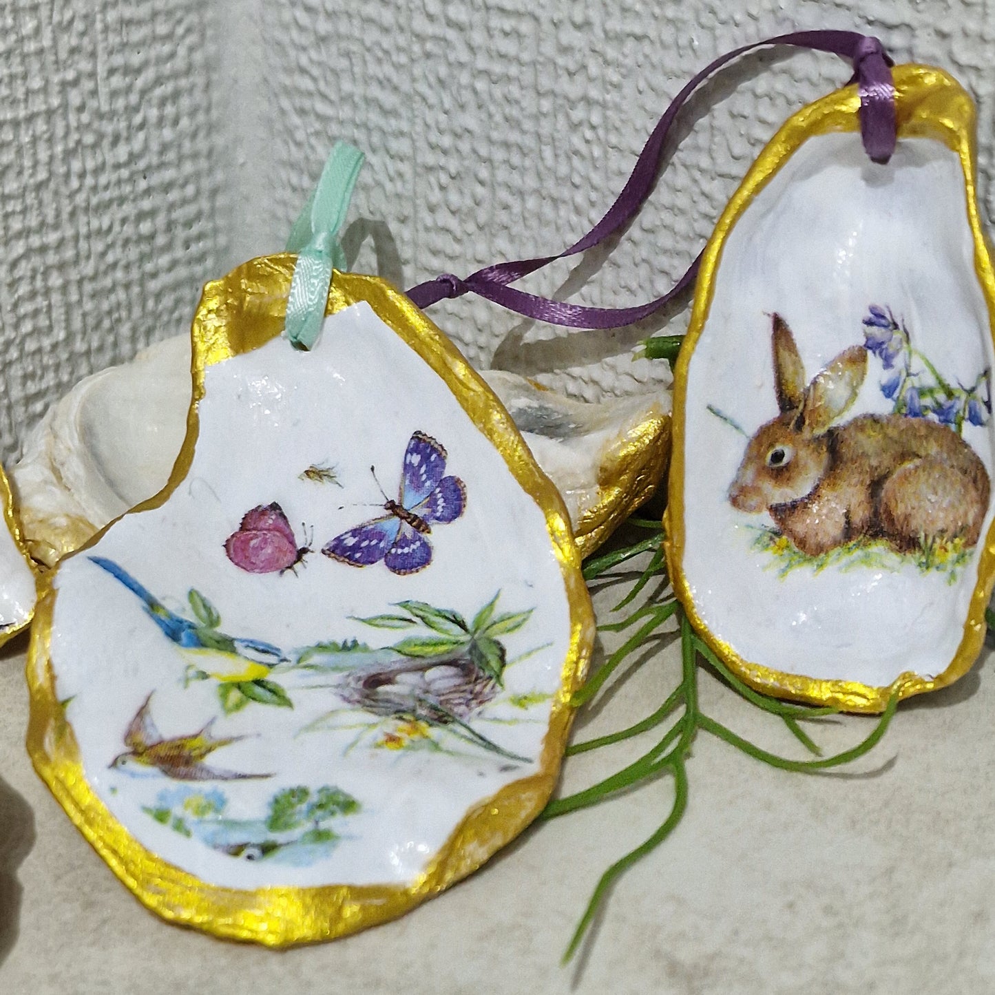 Spring Oyster Shell Hanging Ornaments Decorations Gift Easter Tree - Set of 4