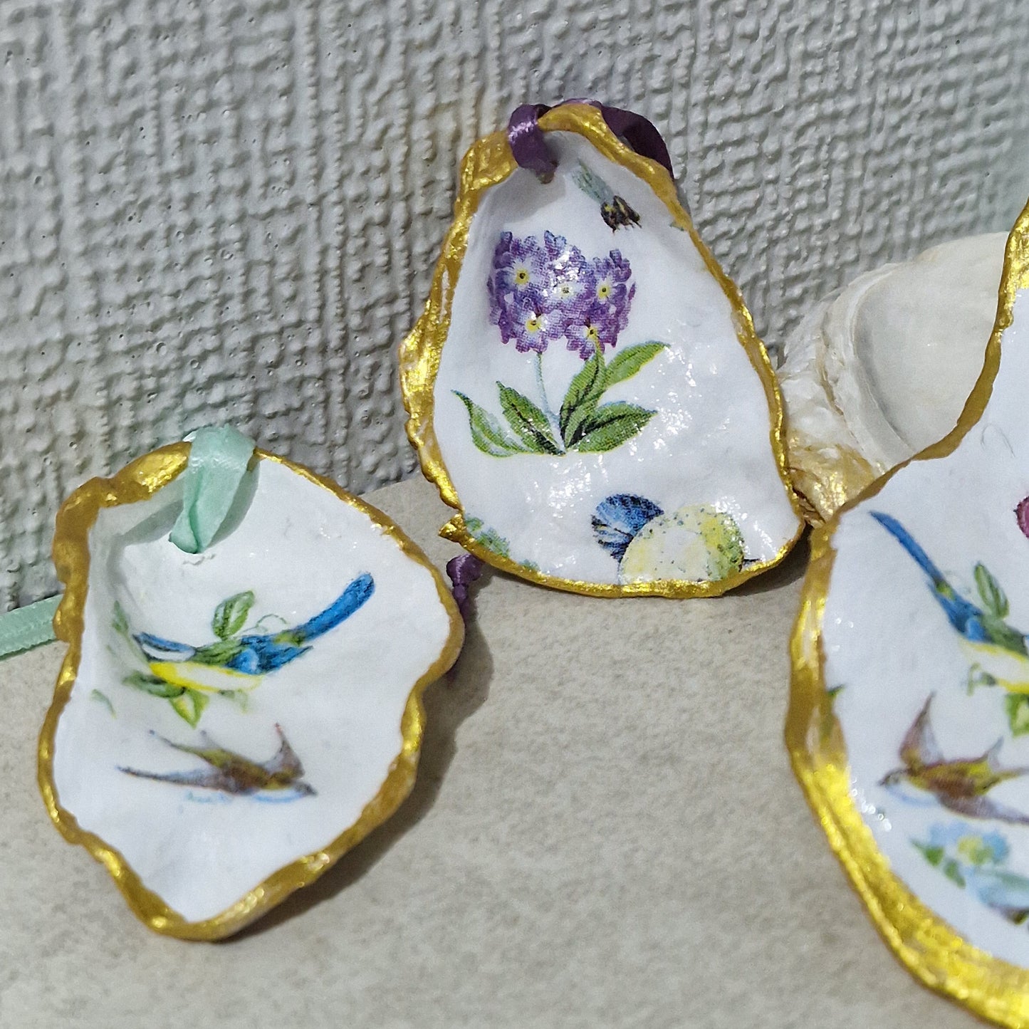 Spring Oyster Shell Hanging Ornaments Decorations Gift Easter Tree - Set of 4