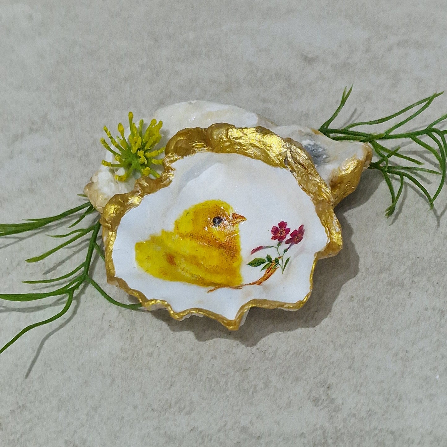 Yellow Easter Chick Oyster Shell Trinket Dish Gift Jewellery Holder