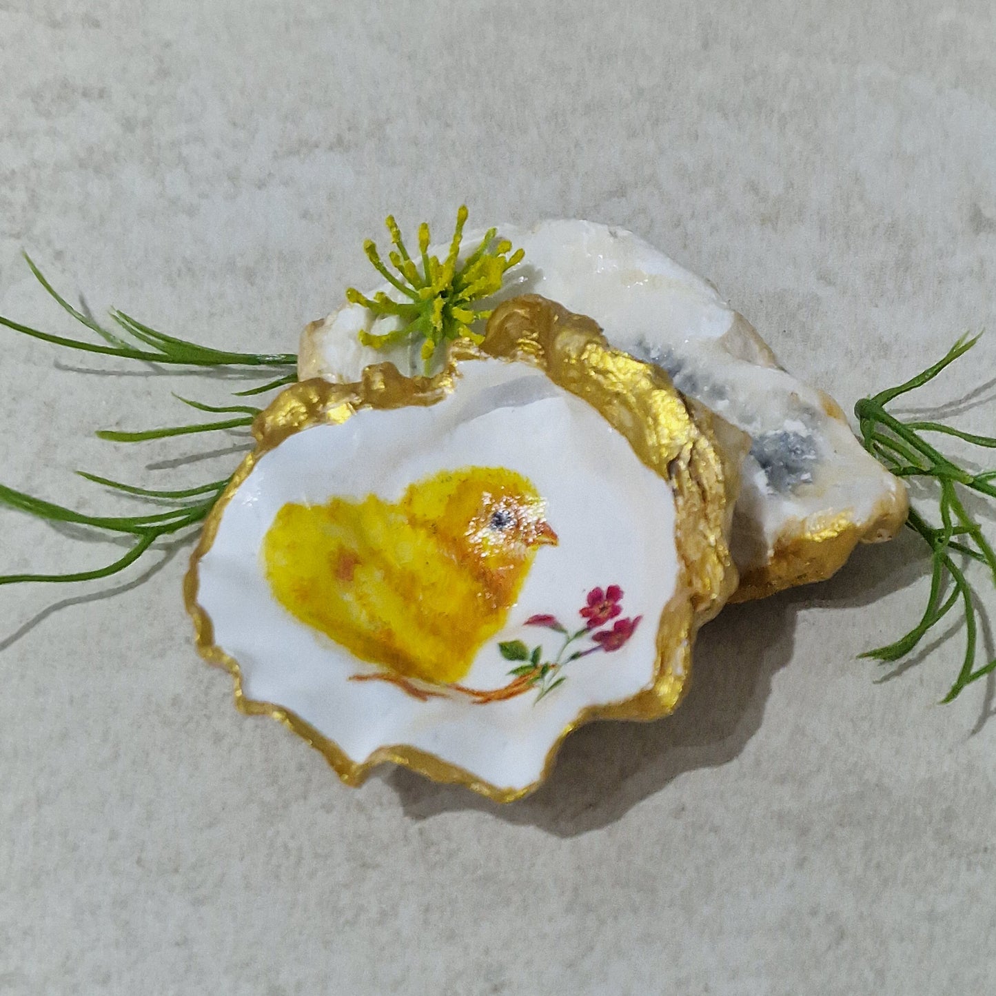 Yellow Easter Chick Oyster Shell Trinket Dish Gift Jewellery Holder