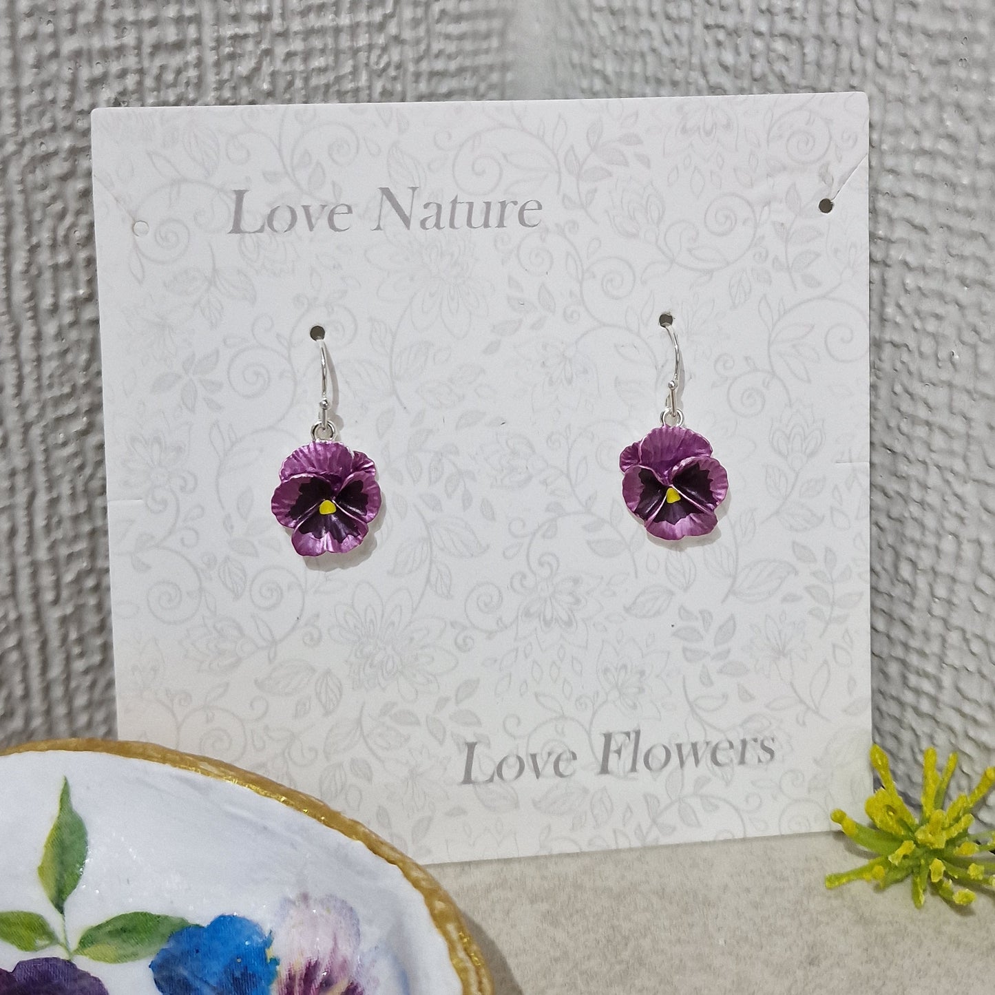 Pretty Lilac Pansy Flower Fashion Earrings Jewellery Pierced Mothers Day Gift