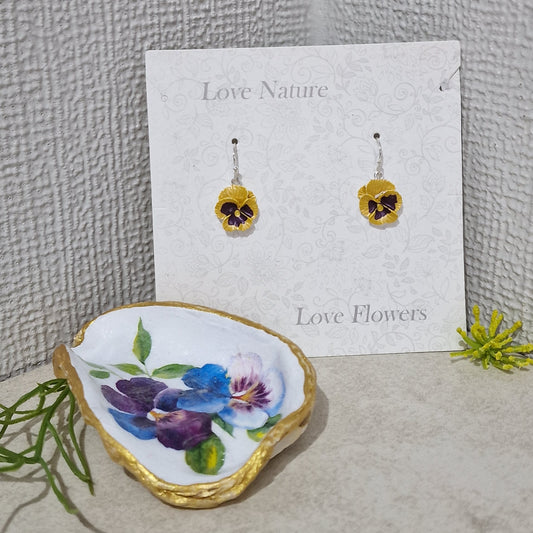 Pretty Yellow Pansy Flower Fashion Earrings Jewellery Pierced Mothers Day Gift