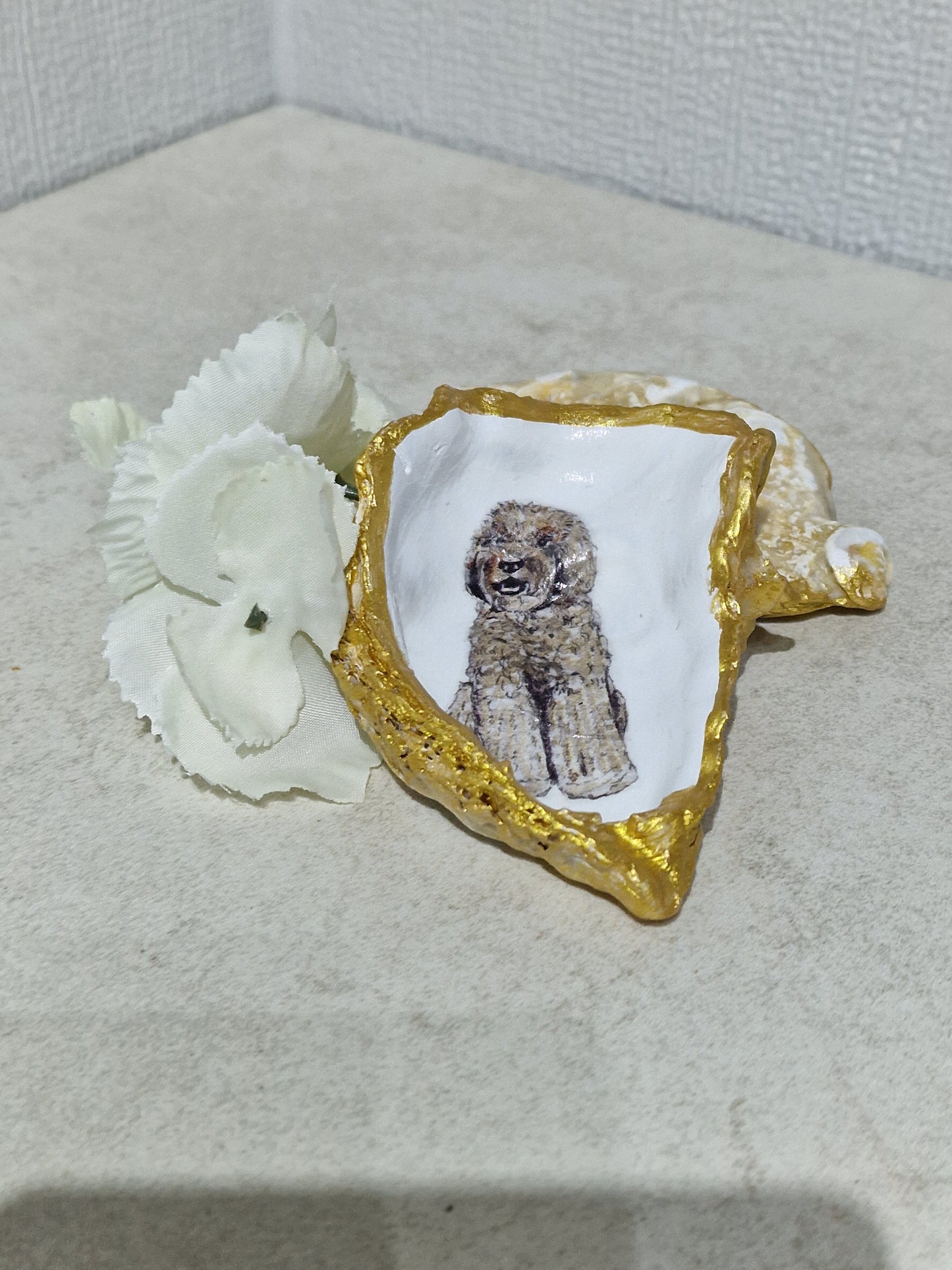 NEW Labradoodle Dog Oyster Shell Trinket Dish