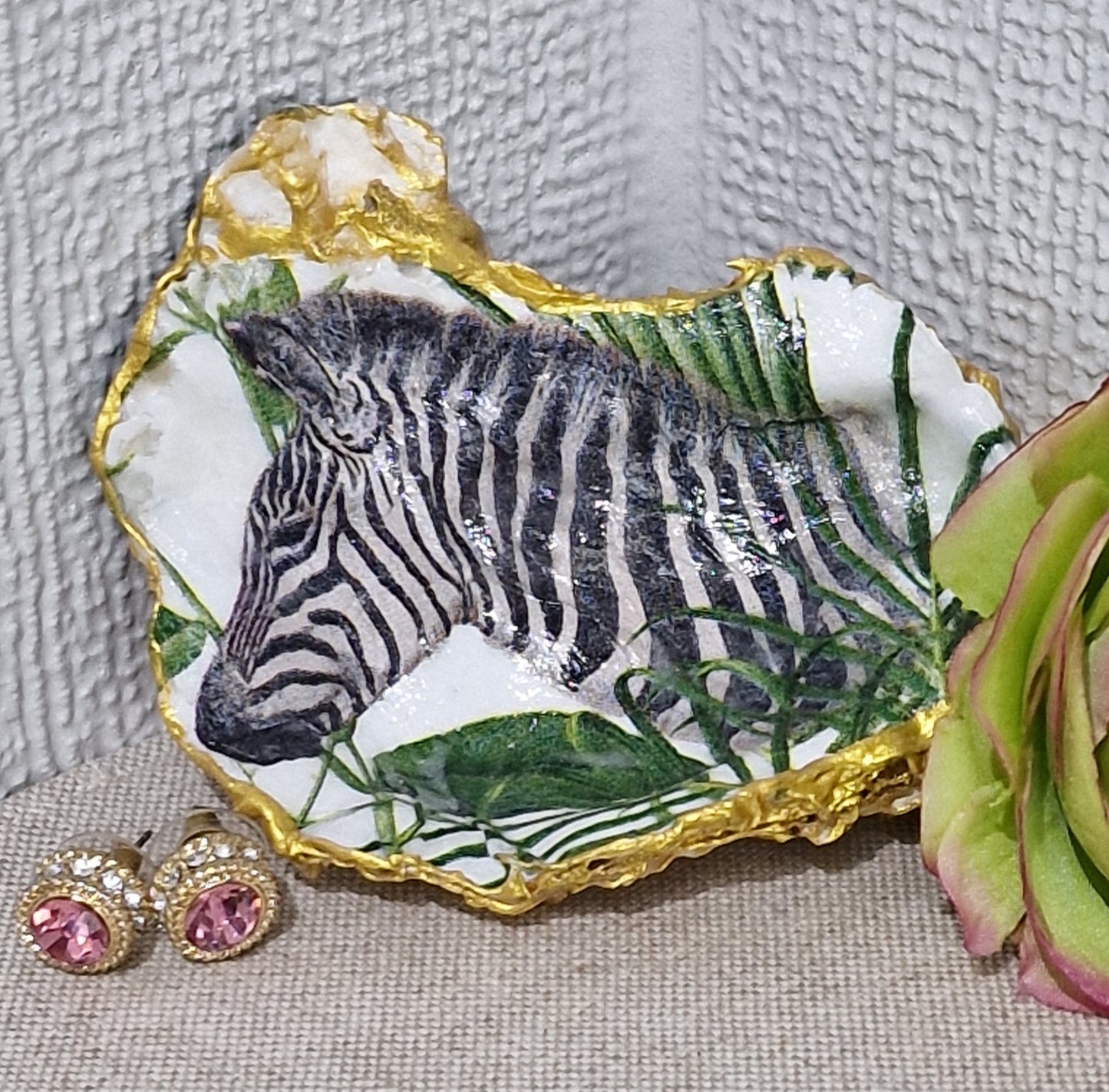 Zebra Safari Animals Oyster Shell Trinket Dish Gift Jewellery