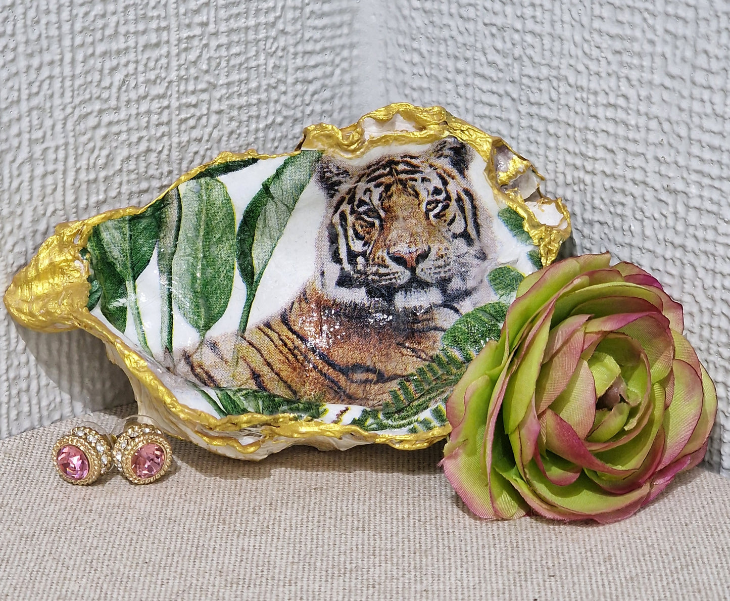 Tiger Safari Animals Oyster Shell Trinket Dish Gift Jewellery