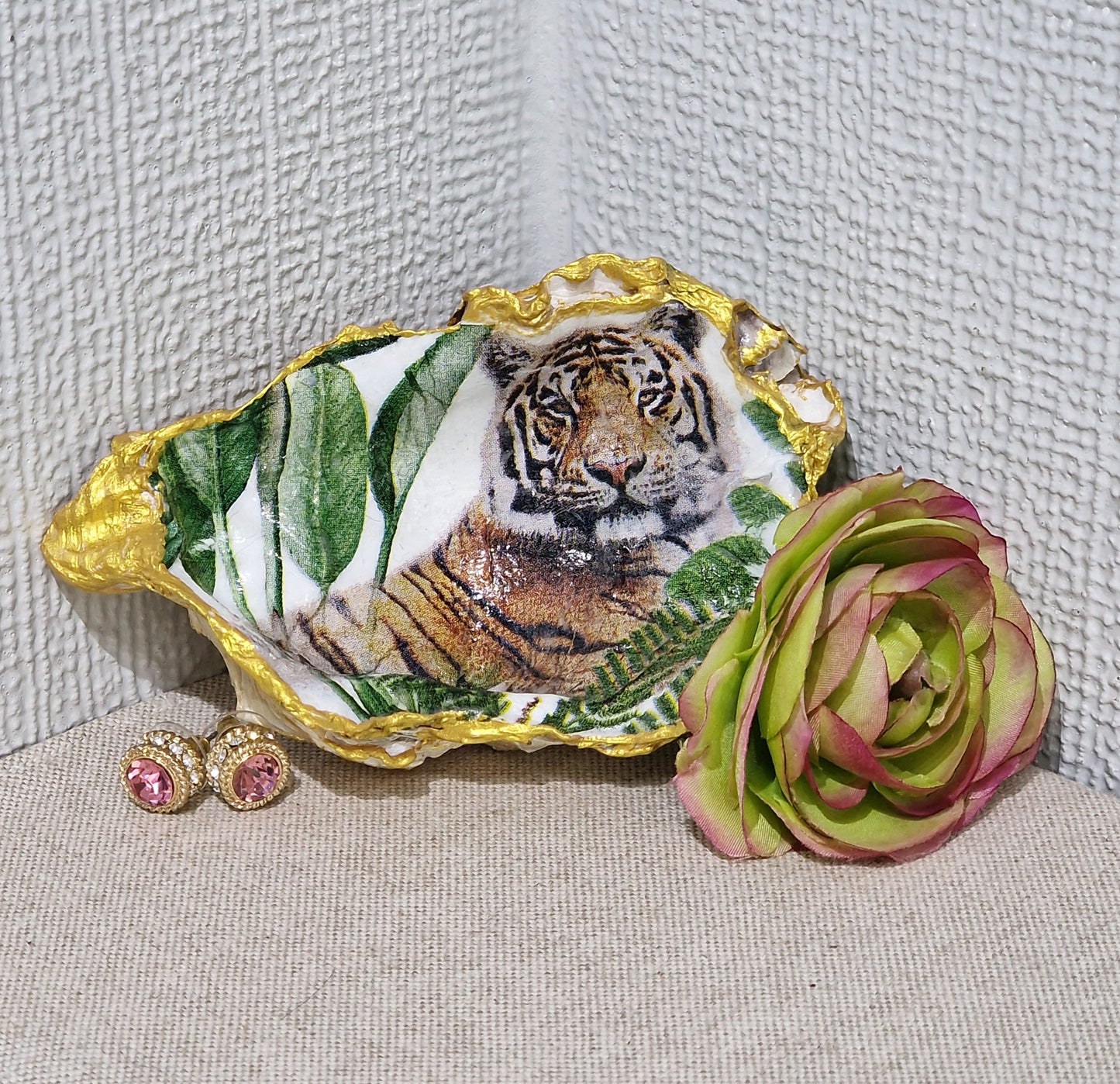 Tiger Safari Animals Oyster Shell Trinket Dish Gift Jewellery