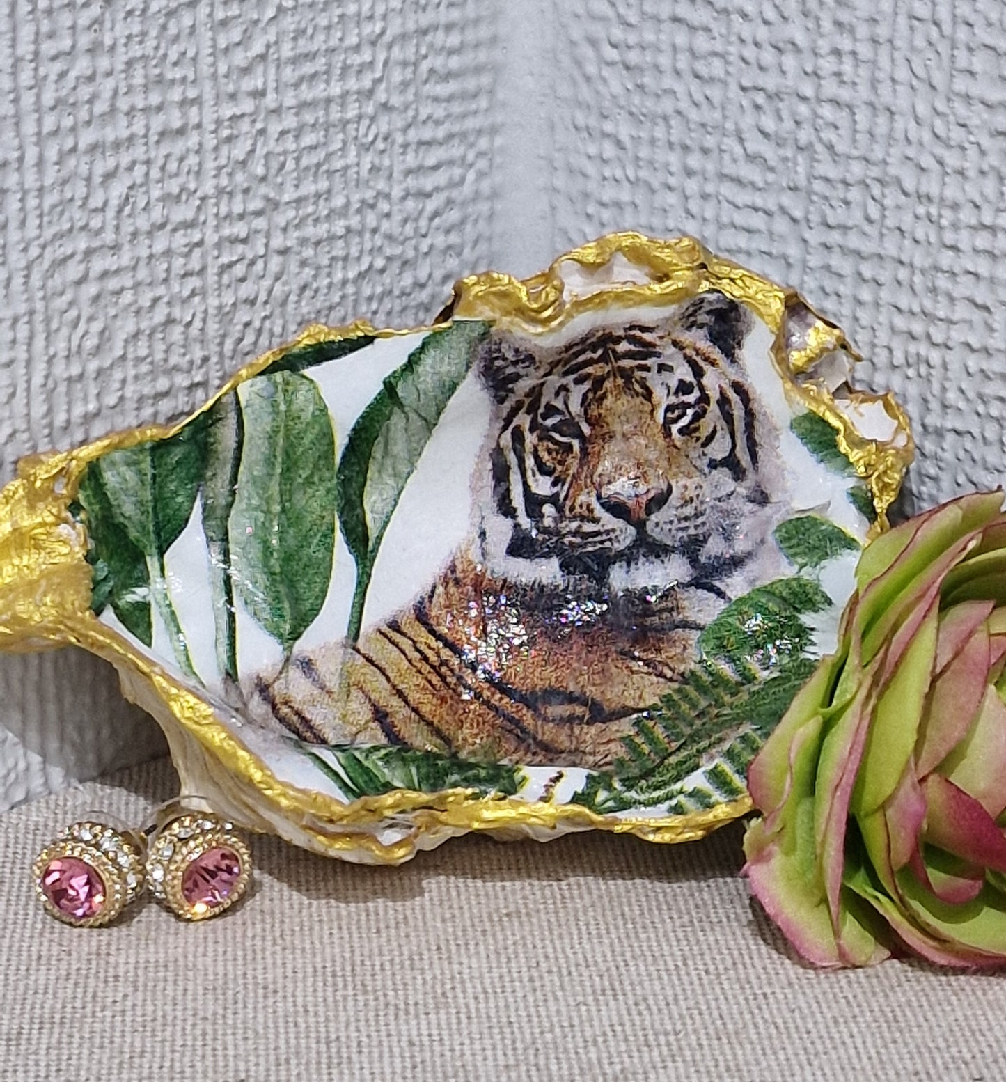 Tiger Safari Animals Oyster Shell Trinket Dish Gift Jewellery